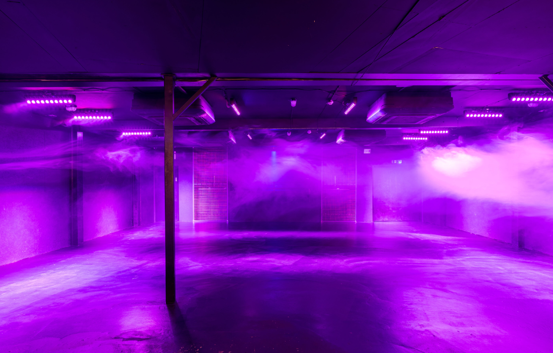 Blackbox at XOYO Birmingham - versatile event space with dynamic purple lighting.