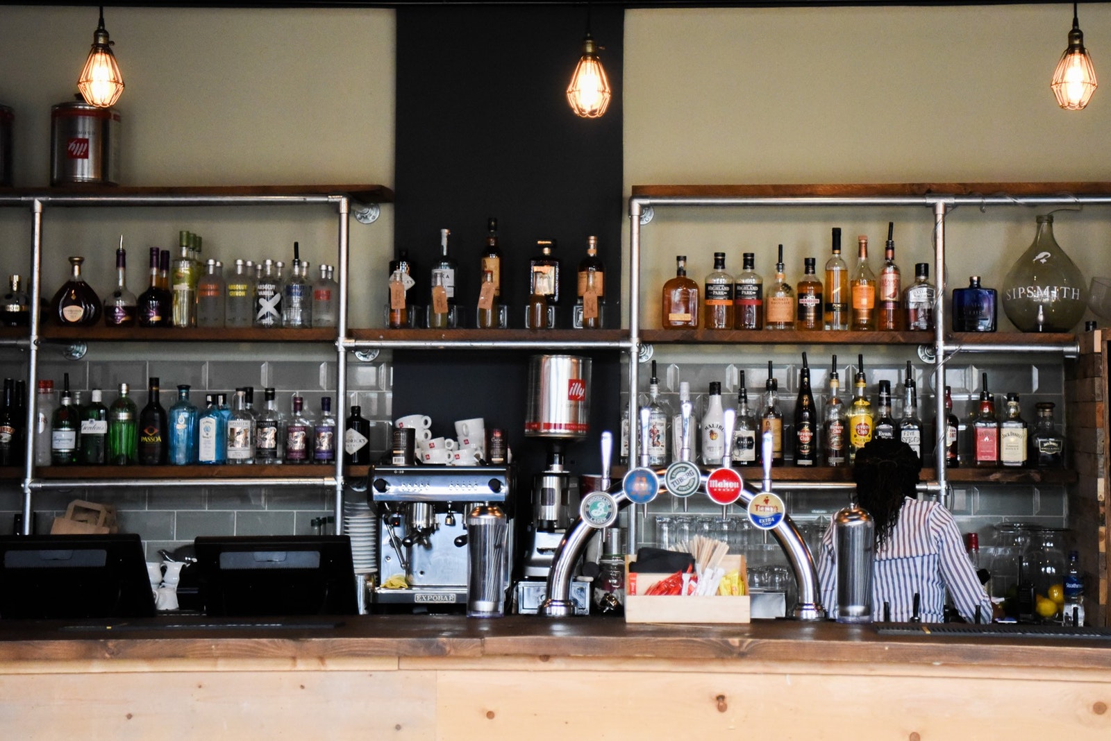Modern bar area in The Waiting Room, Tramshed Cardiff for networking events and gatherings.