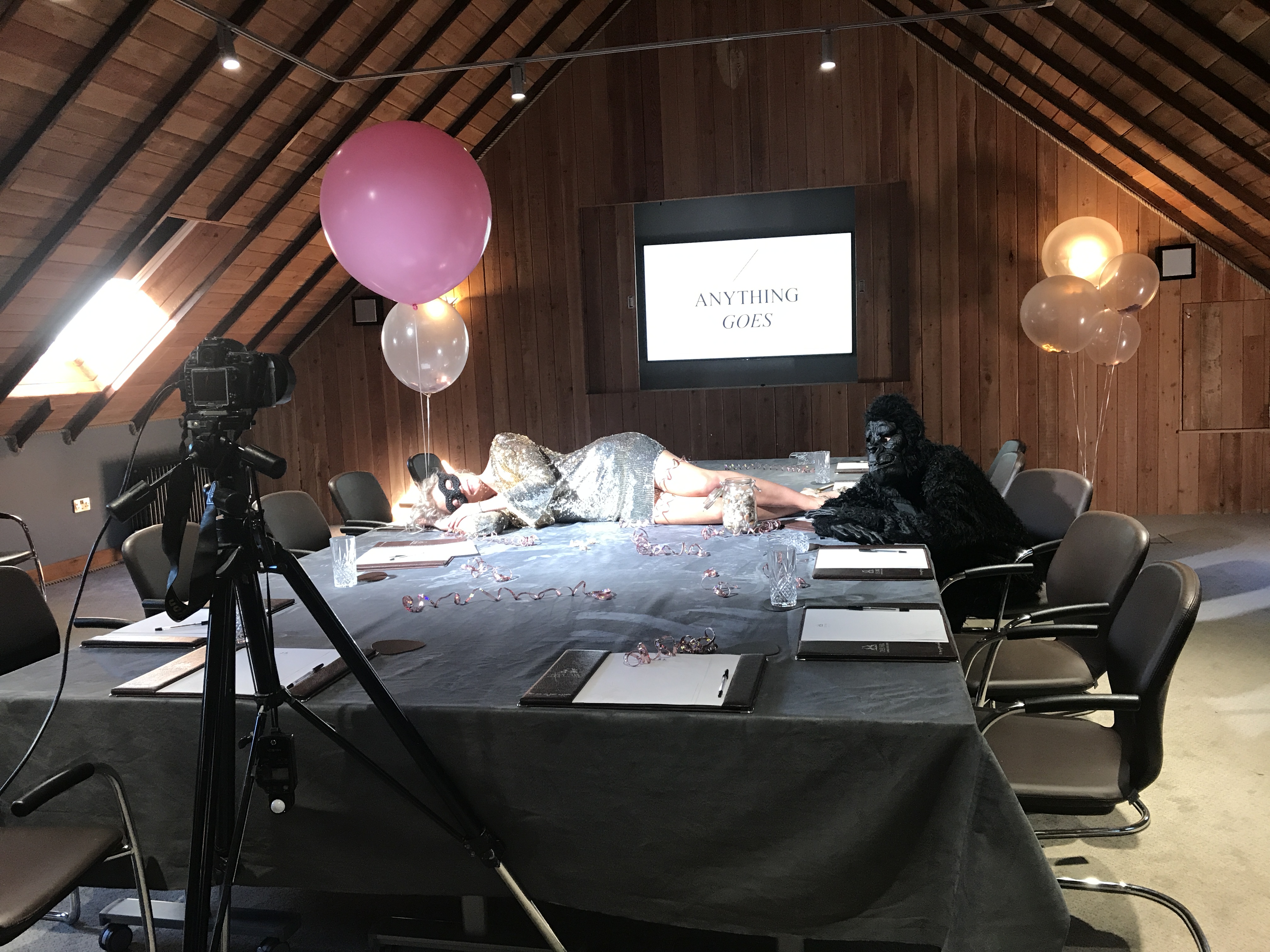Motor House Meeting Room with playful gorilla costume for creative team-building events.