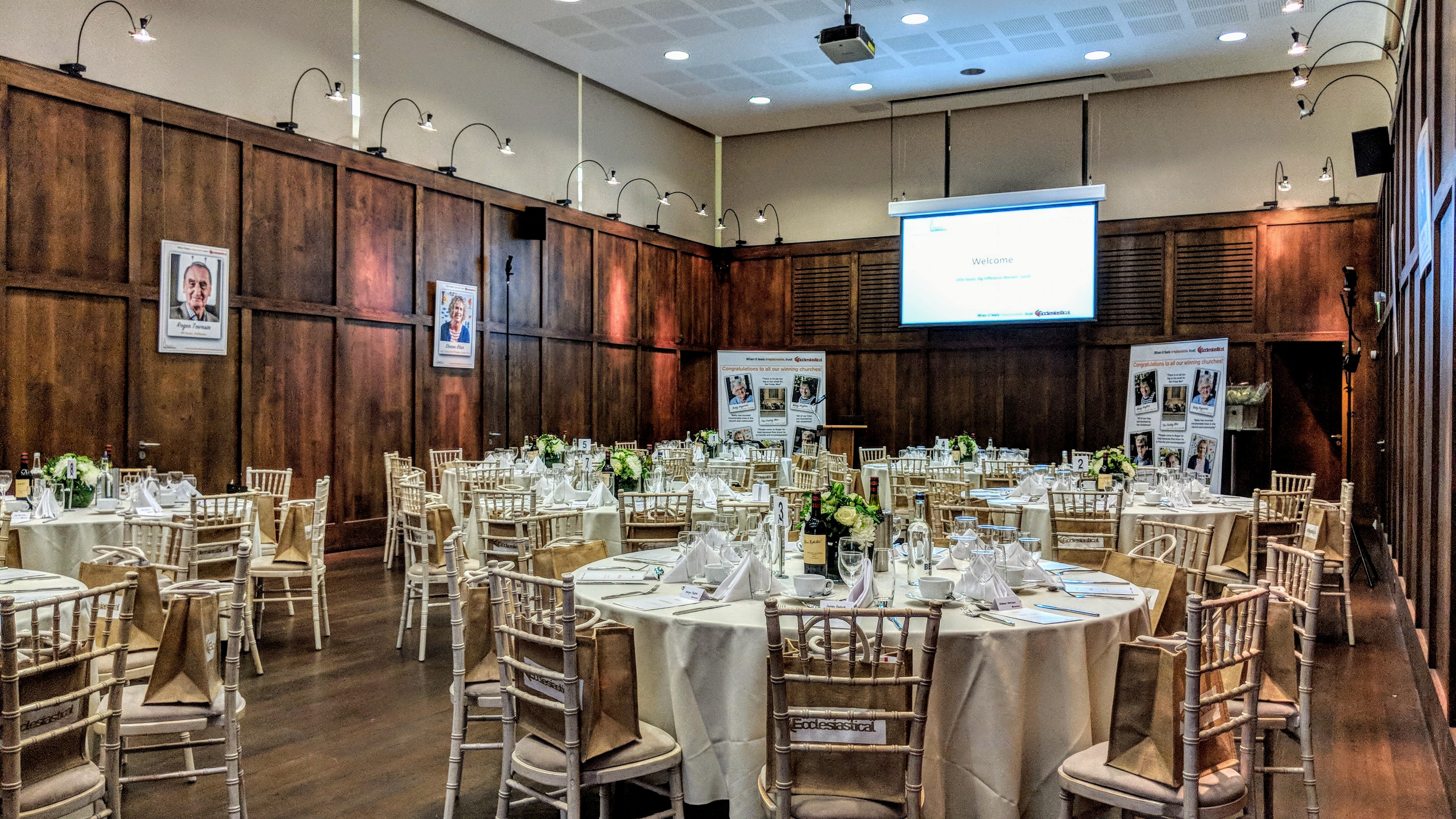 St Martins Hall event space with elegant tables, perfect for formal gatherings and presentations.