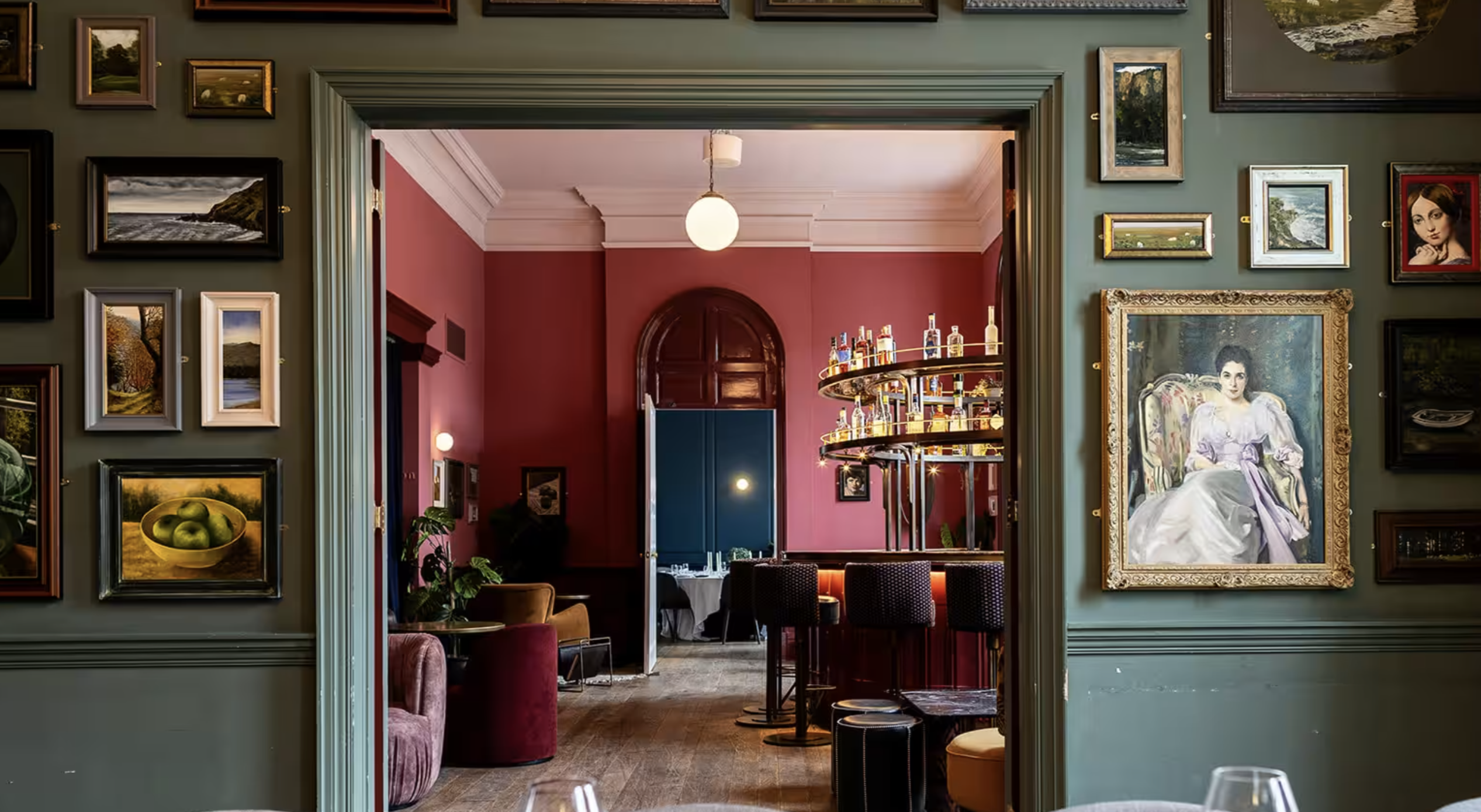 Elegant event space in The Library, warm decor for cocktail receptions and networking.