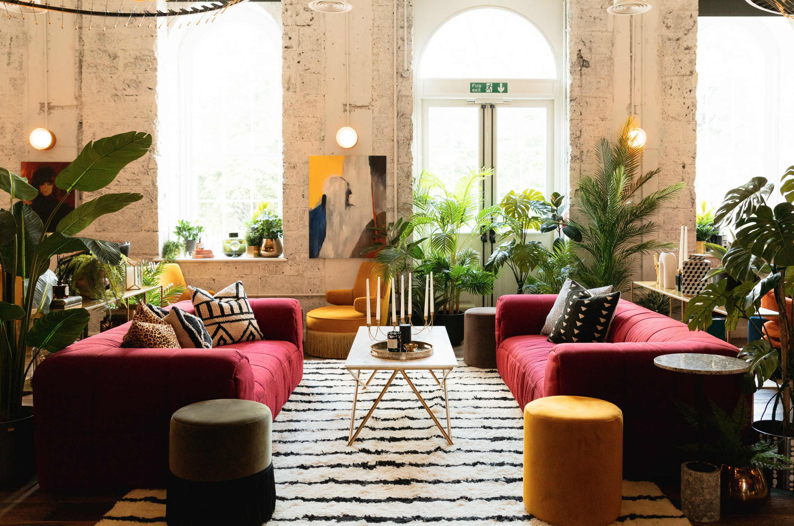 Vibrant lounge area in The Hall, ideal for networking events with stylish decor.