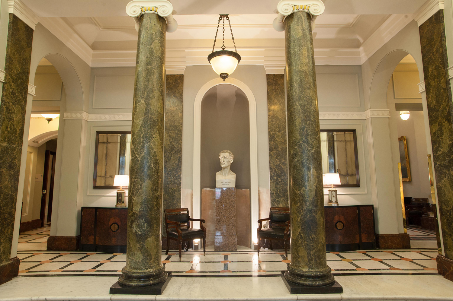 Elegant Trafalgar Rooms lobby with marble flooring, ideal for networking events and gatherings.
