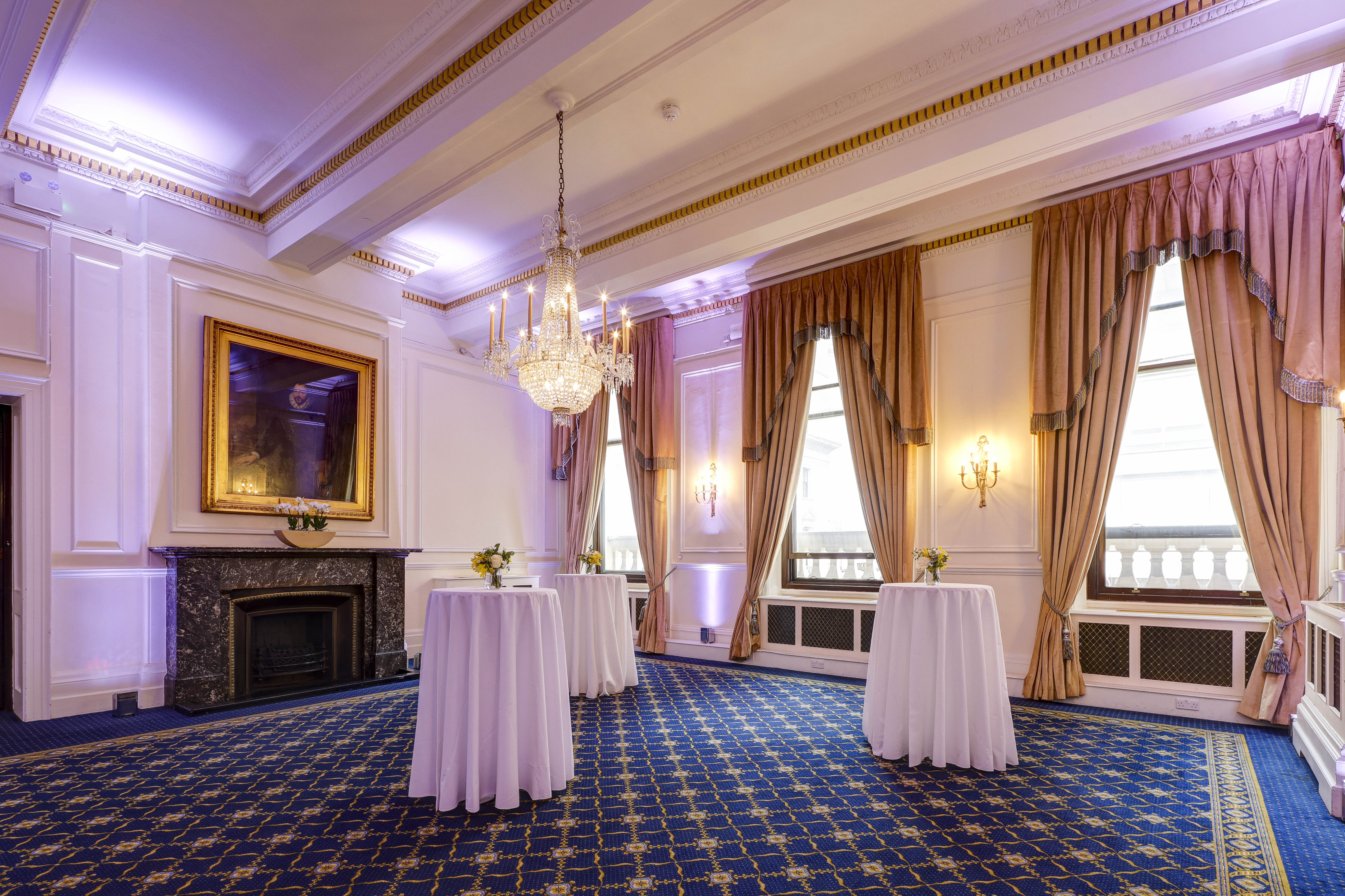 Elegant Trafalgar Rooms event space with high ceilings, perfect for upscale receptions.