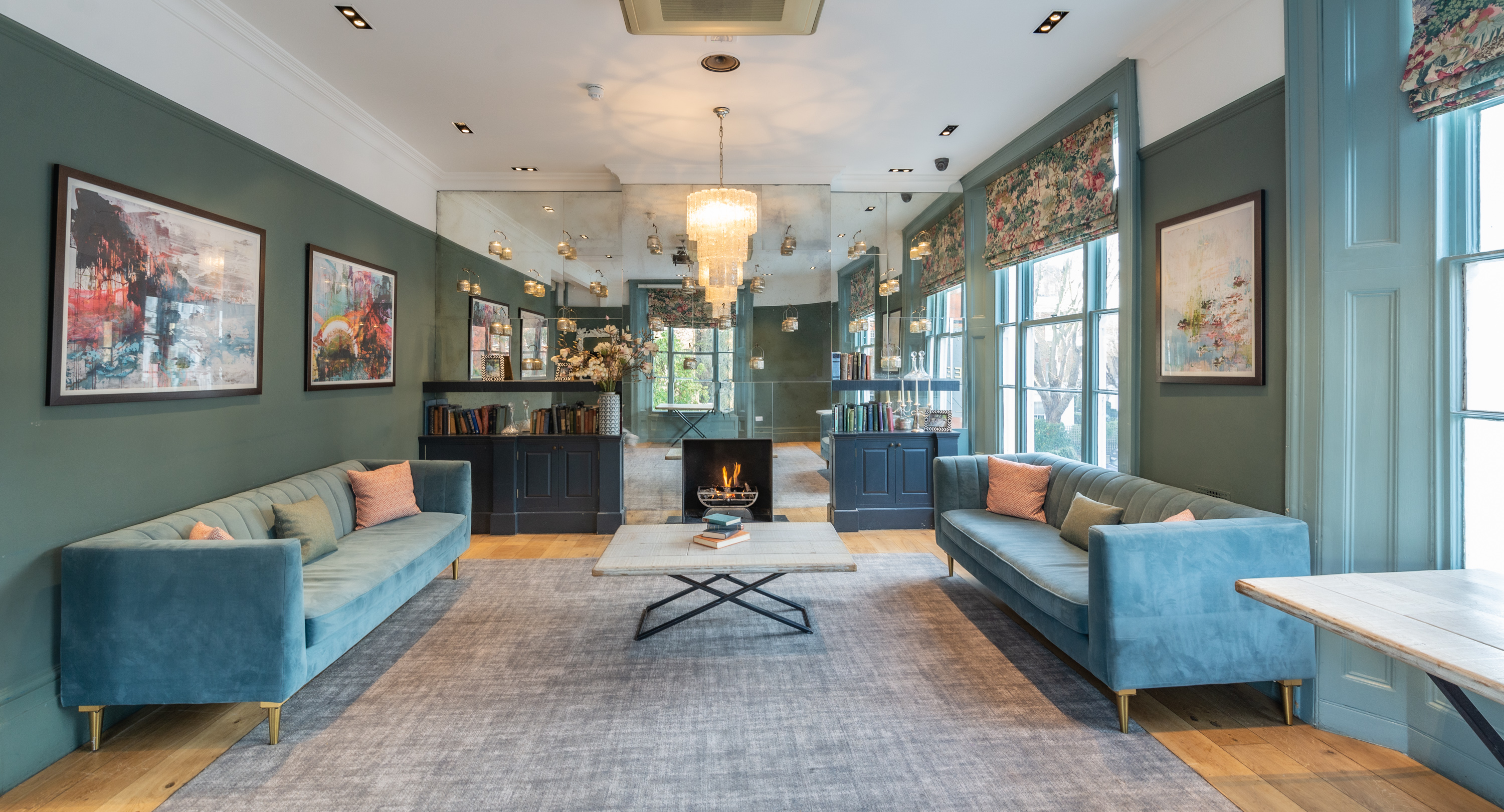 Stylish lounge in The Oakley Room, ideal for networking events and informal meetings.
