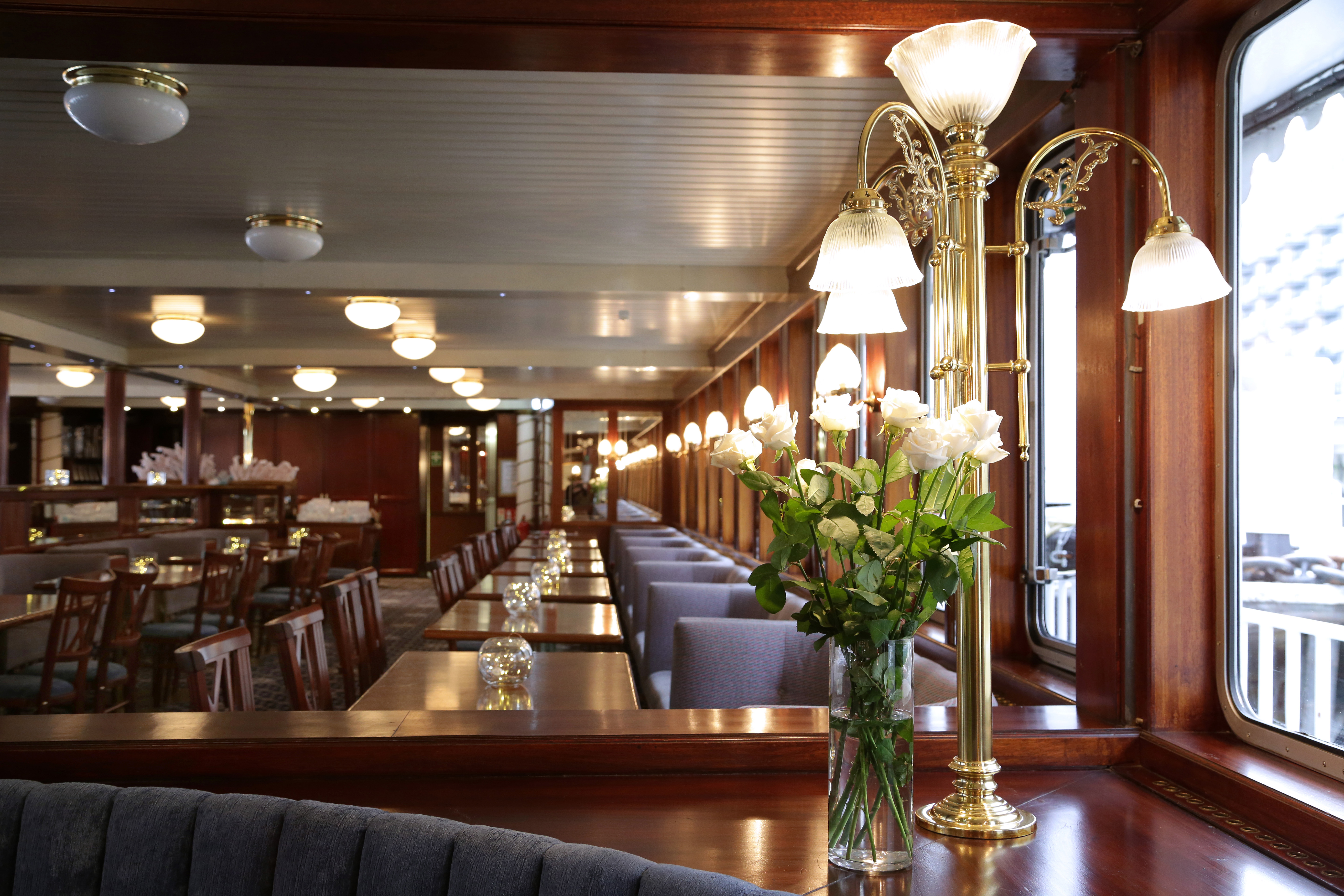 Elegant event space in Dixie Queen with wooden finishes, perfect for networking and private dinners.