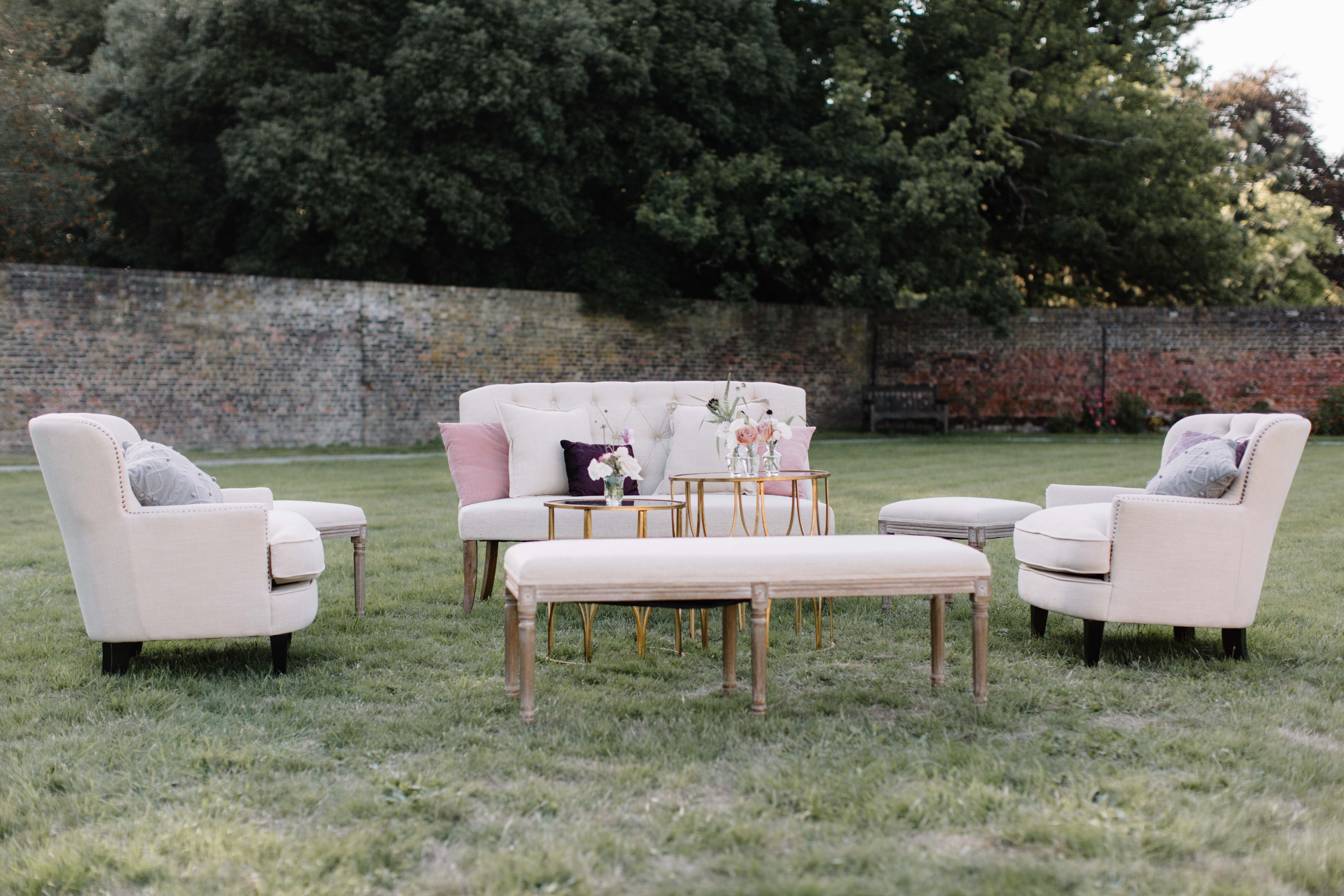 Stylish outdoor lounge in Walled Garden, Fulham Palace for garden parties and retreats.
