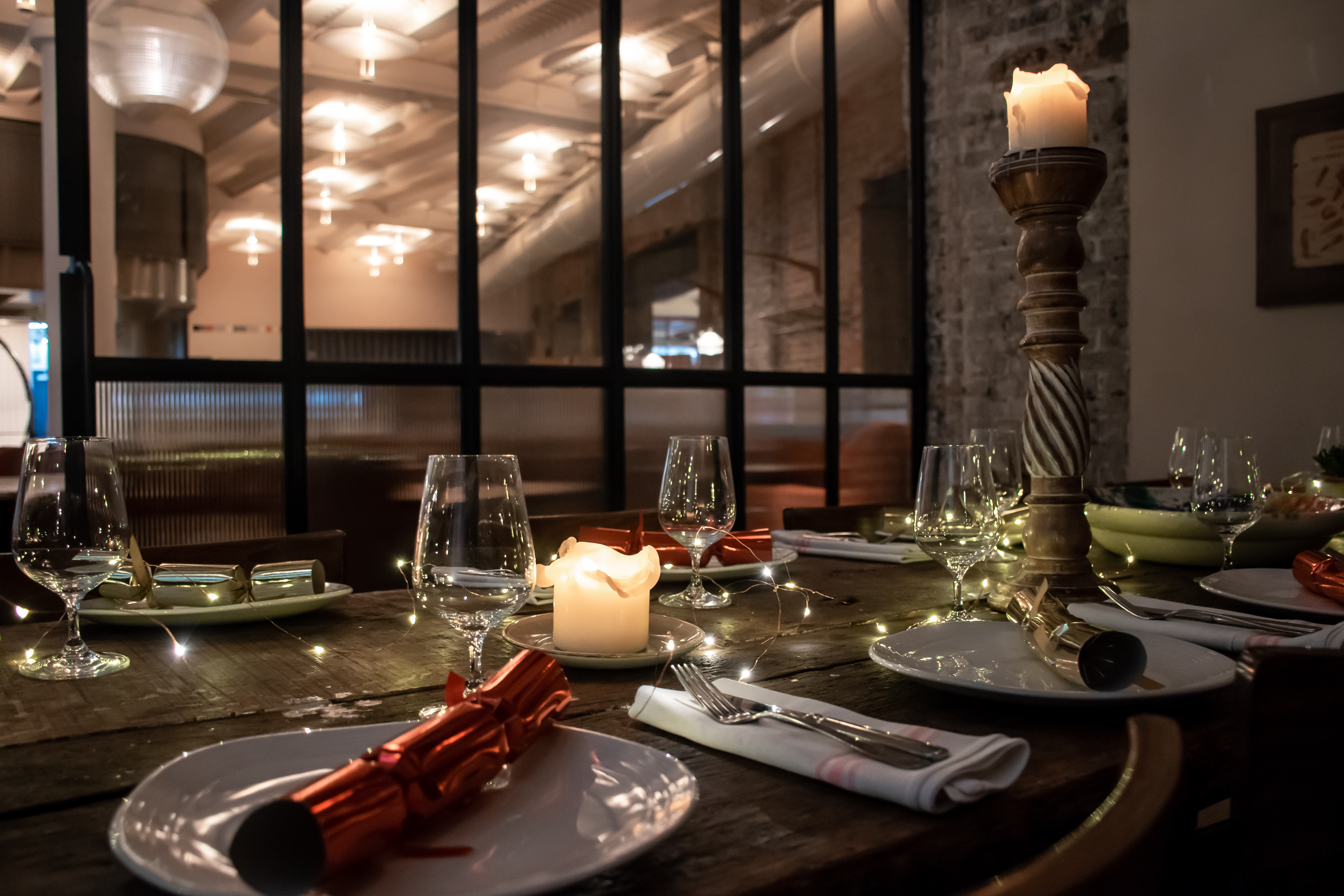 Elegant dining table in Jack Solomons Club for intimate gatherings and holiday events.