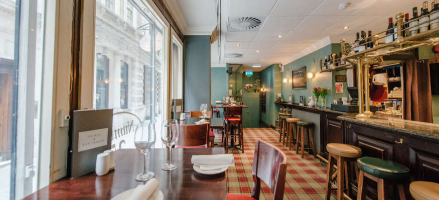 Cozy restaurant venue at Number 25 Birchin Lane for intimate meetings and small events.