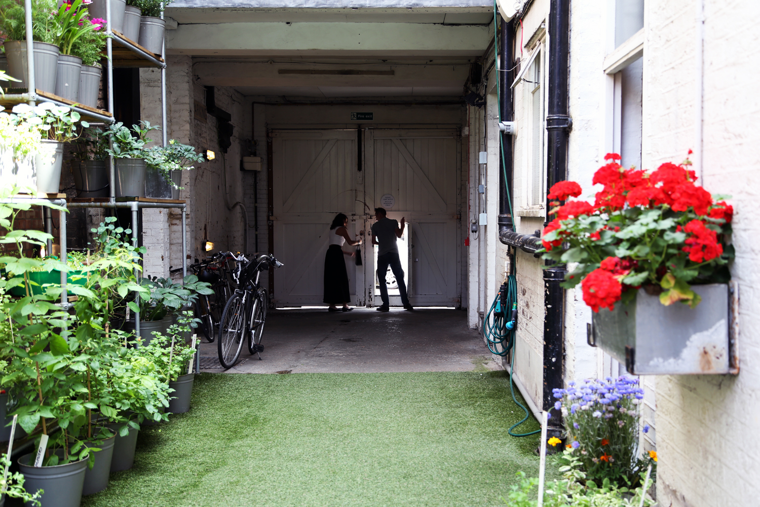Charming entrance to The Future Laboratory's event space, perfect for outdoor gatherings.