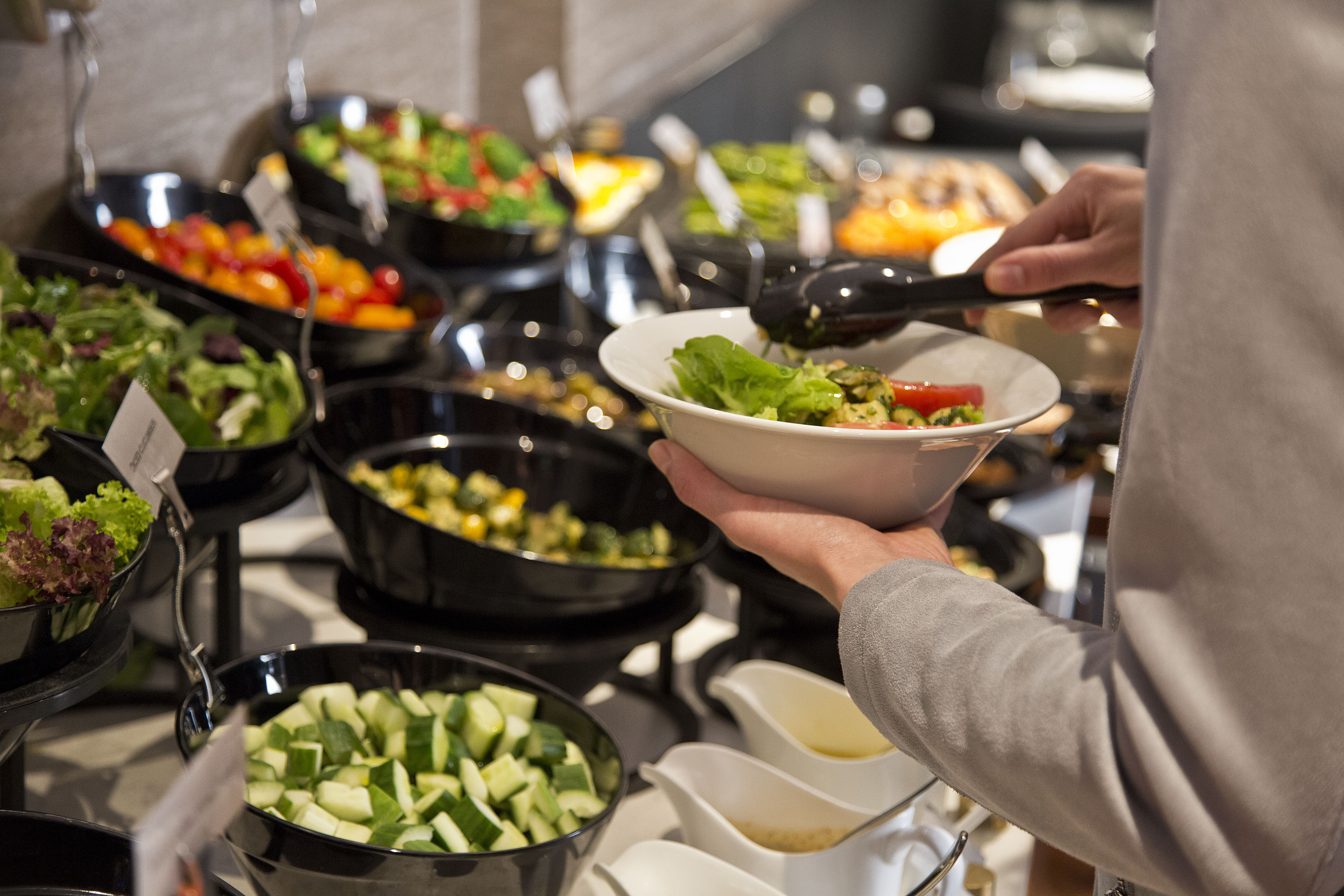 Buffet setup at POTUS Bar, Crowne Plaza London for corporate events and healthy dining.