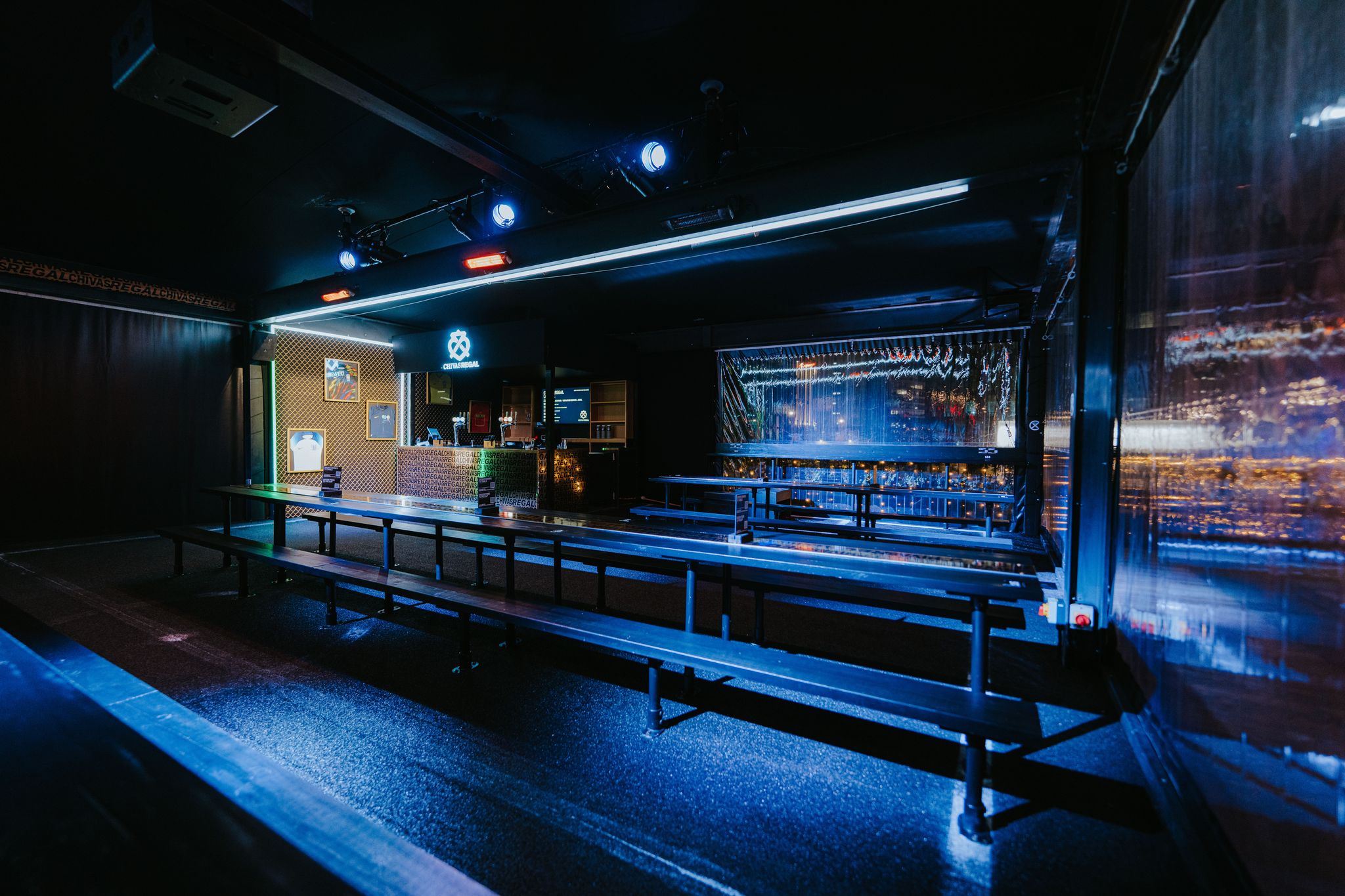 Terraces at Boxpark Croydon: modern event space with tiered seating for presentations and gatherings.