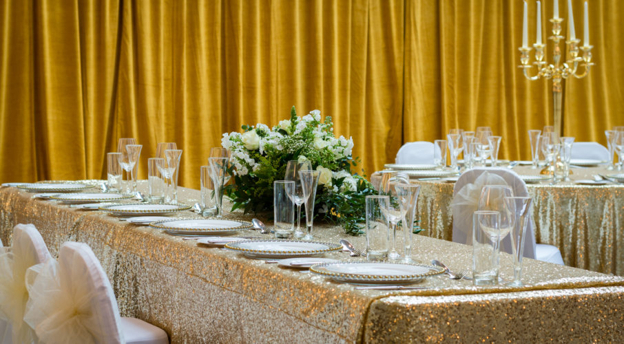 Elegant banquet table in Sansovino Hall, Bristol Harbour Hotel for weddings and upscale events.