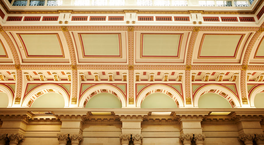 Elegant Sansovino Hall ceiling, perfect for weddings and conferences in Bristol.