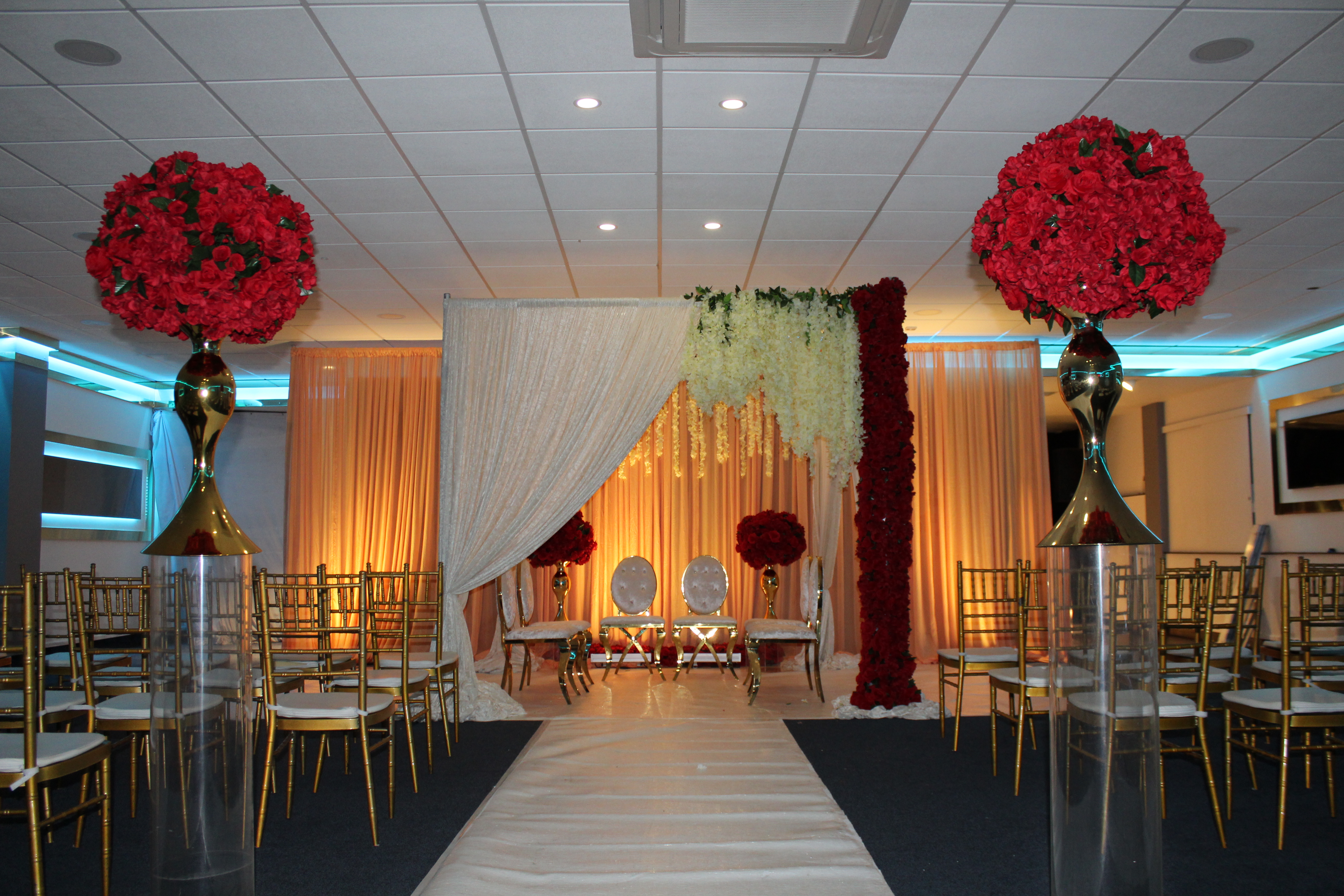 Golden Suite at Royale Banqueting, elegant wedding venue with floral decor and luxury accents.