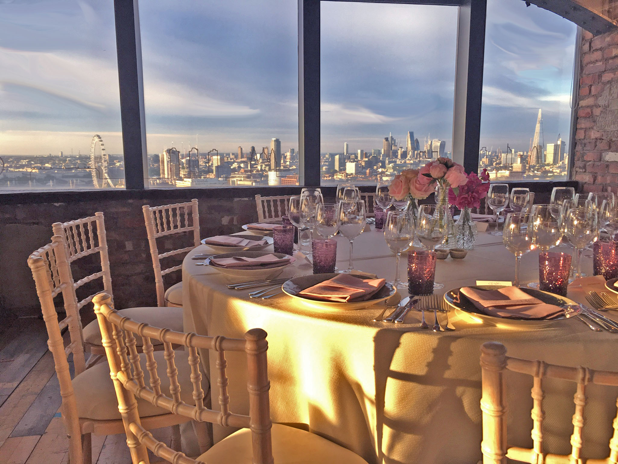 Elegant dining table at Altitude London with panoramic city views, perfect for upscale events.