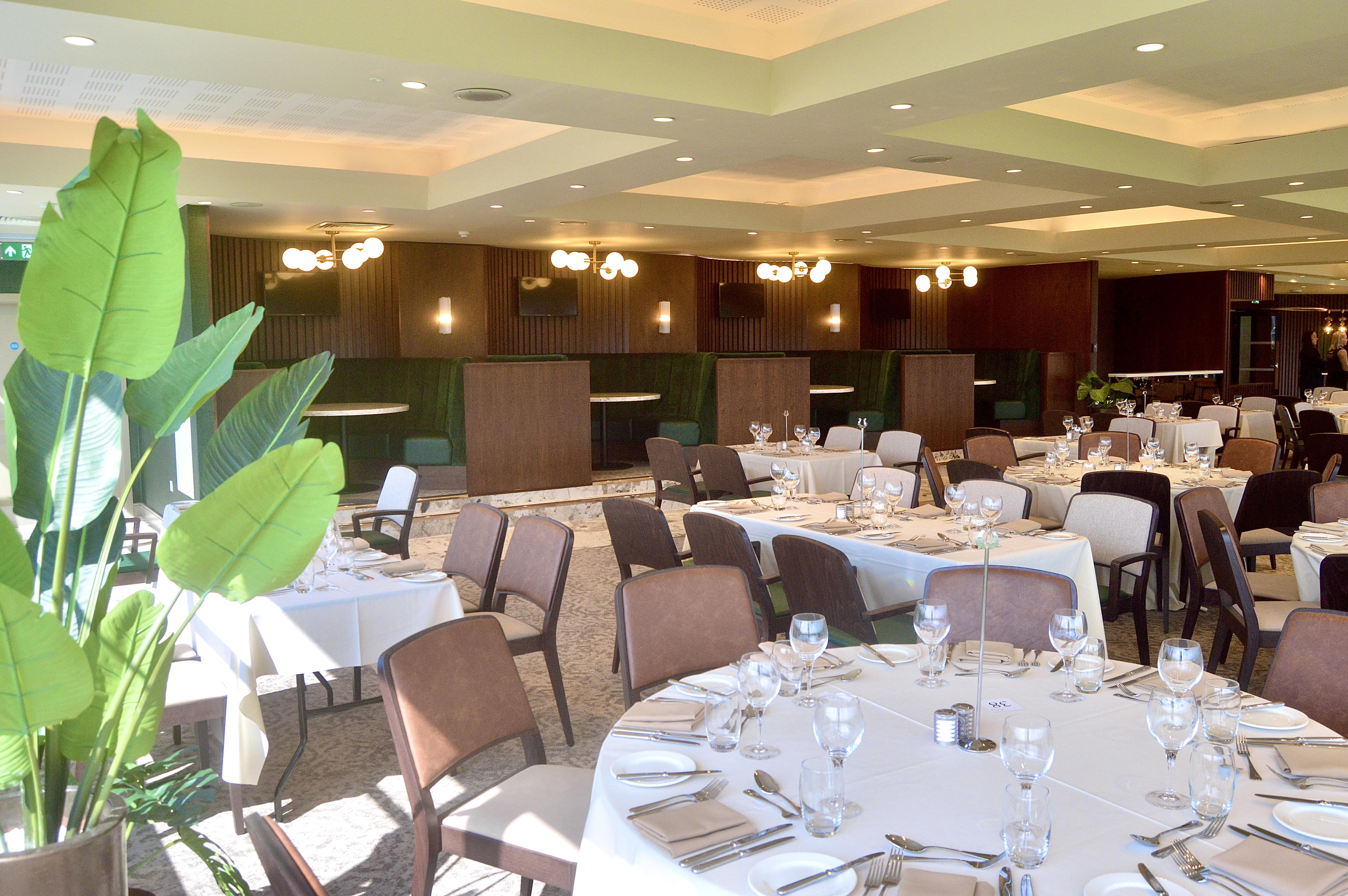 Hennessy Suite at Newbury Racecourse, elegant banquet hall for corporate events and dinners.