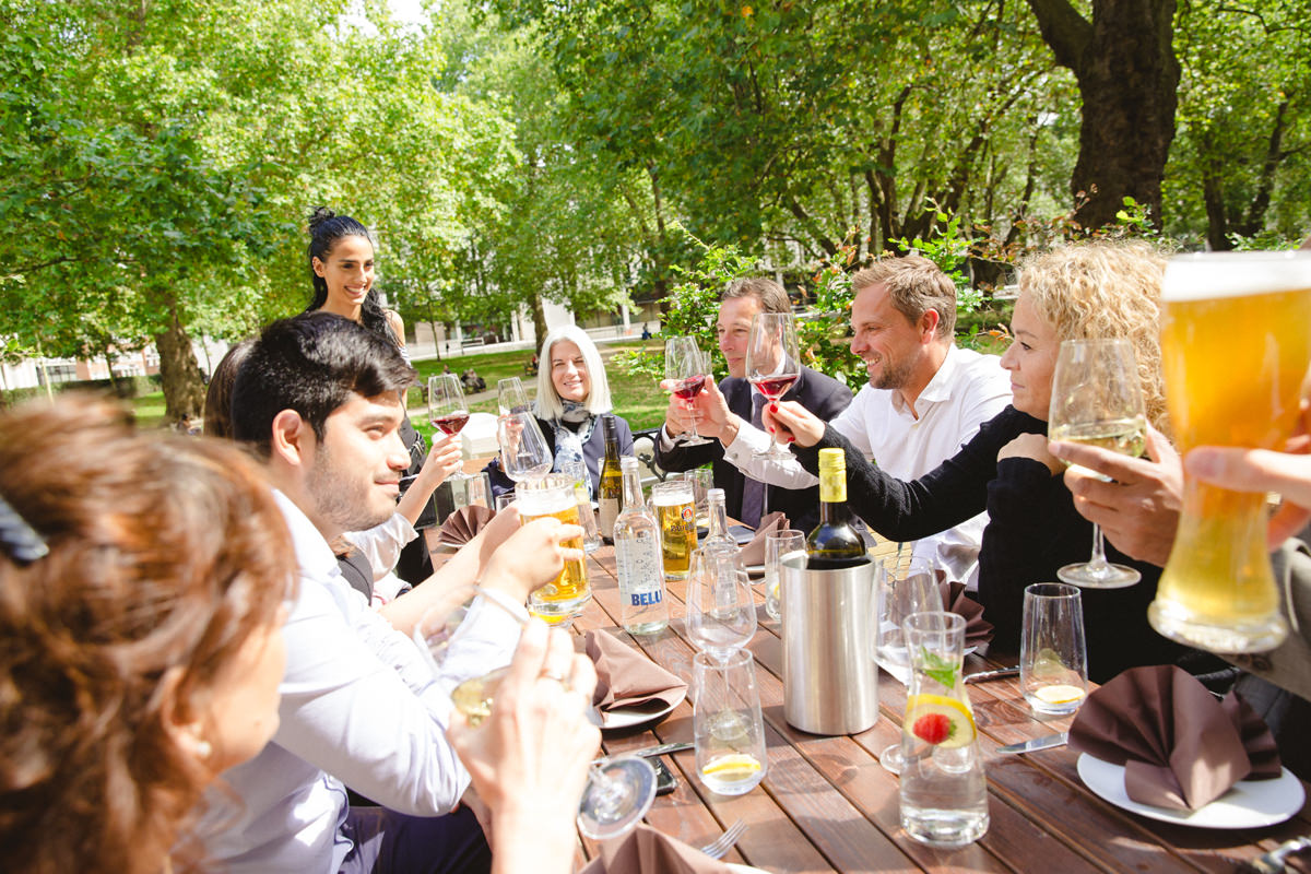 Outdoor terrace at Stein's Berlin Restaurant, ideal for networking and team-building events.