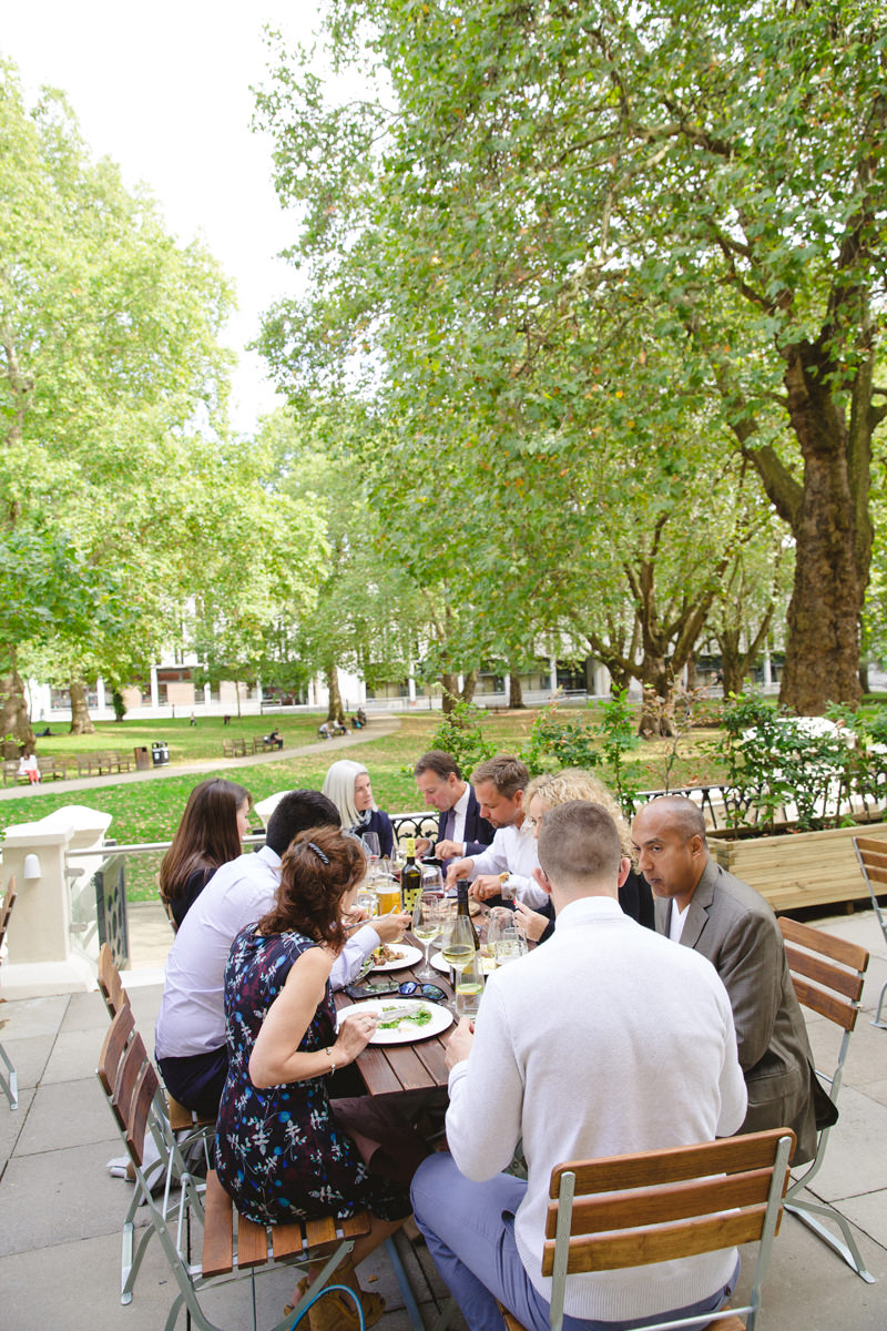 Outdoor dining at Stein's Berlin Restaurant, ideal for networking and team-building events.