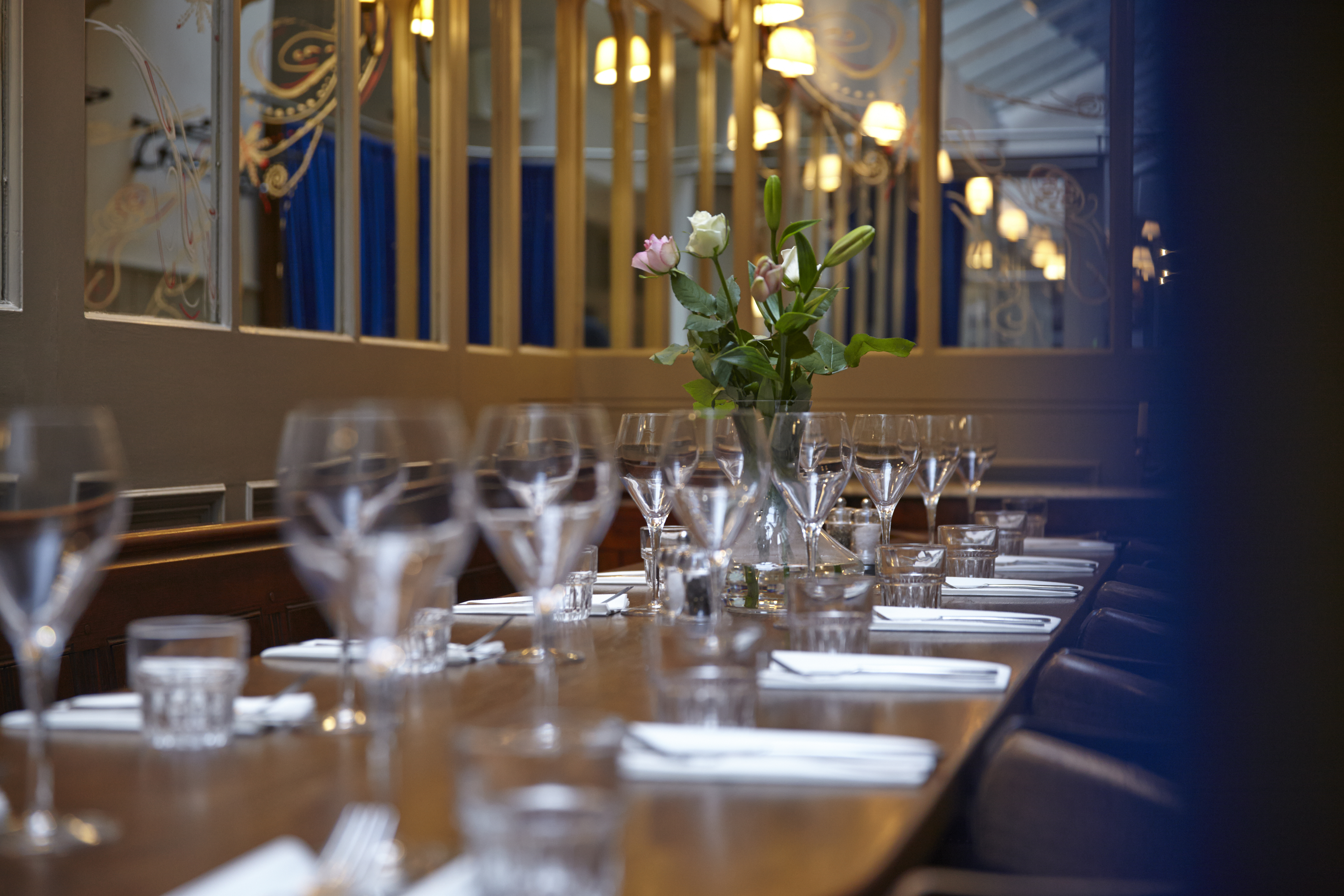 Elegant dining table in The Map Room, Dalys Wine Bar for corporate dinner or networking event.
