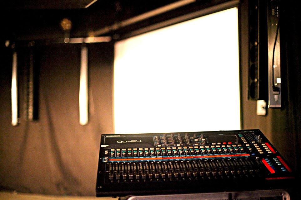 Audio-visual setup in Actress and Bishop for professional events and presentations.