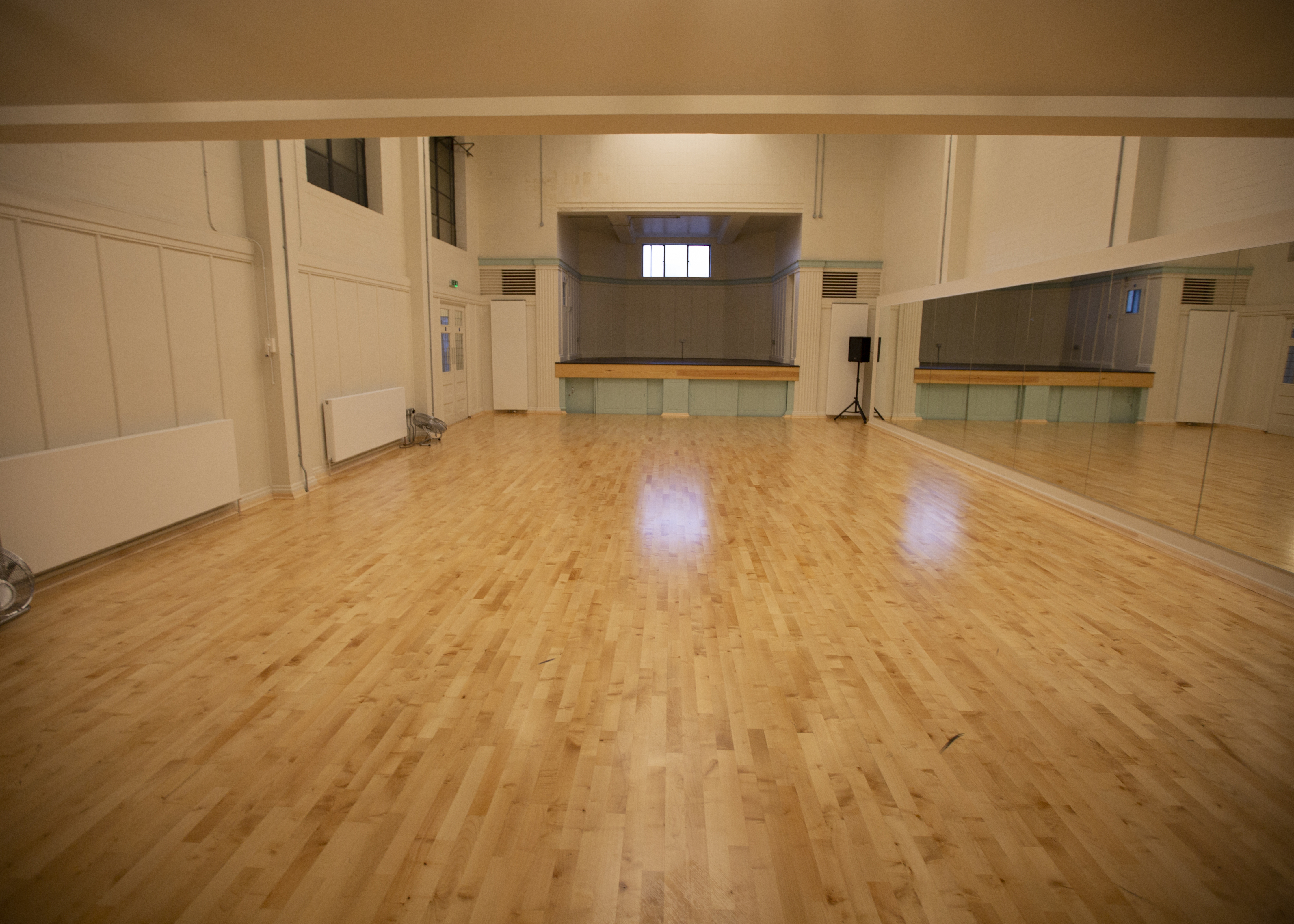 Spacious Studio 1 at International College of Musical Theatre, perfect for workshops and dance classes.