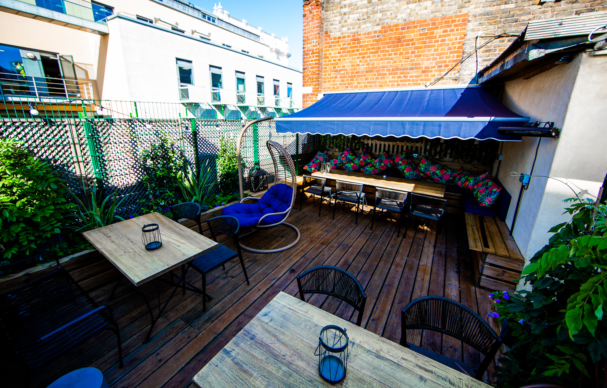 Charming outdoor terrace at Bow Street Tavern, ideal for networking events and casual meetings.