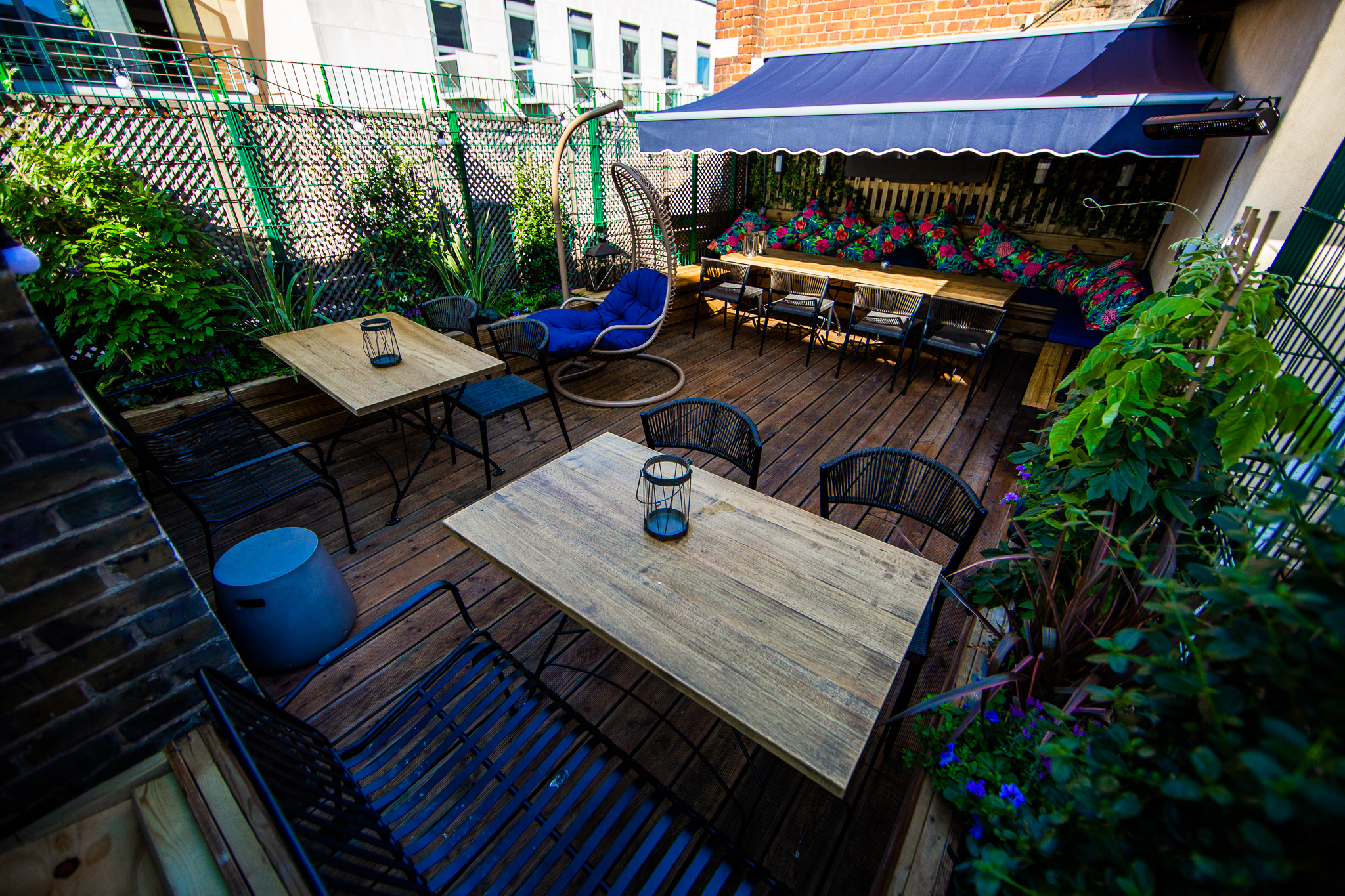 Charming outdoor terrace at Bow Street Tavern, ideal for networking events and casual meetings.
