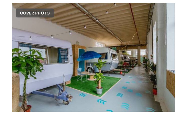 Vintage caravans in Towed Town Camping, perfect for creative workshops and casual meetings.