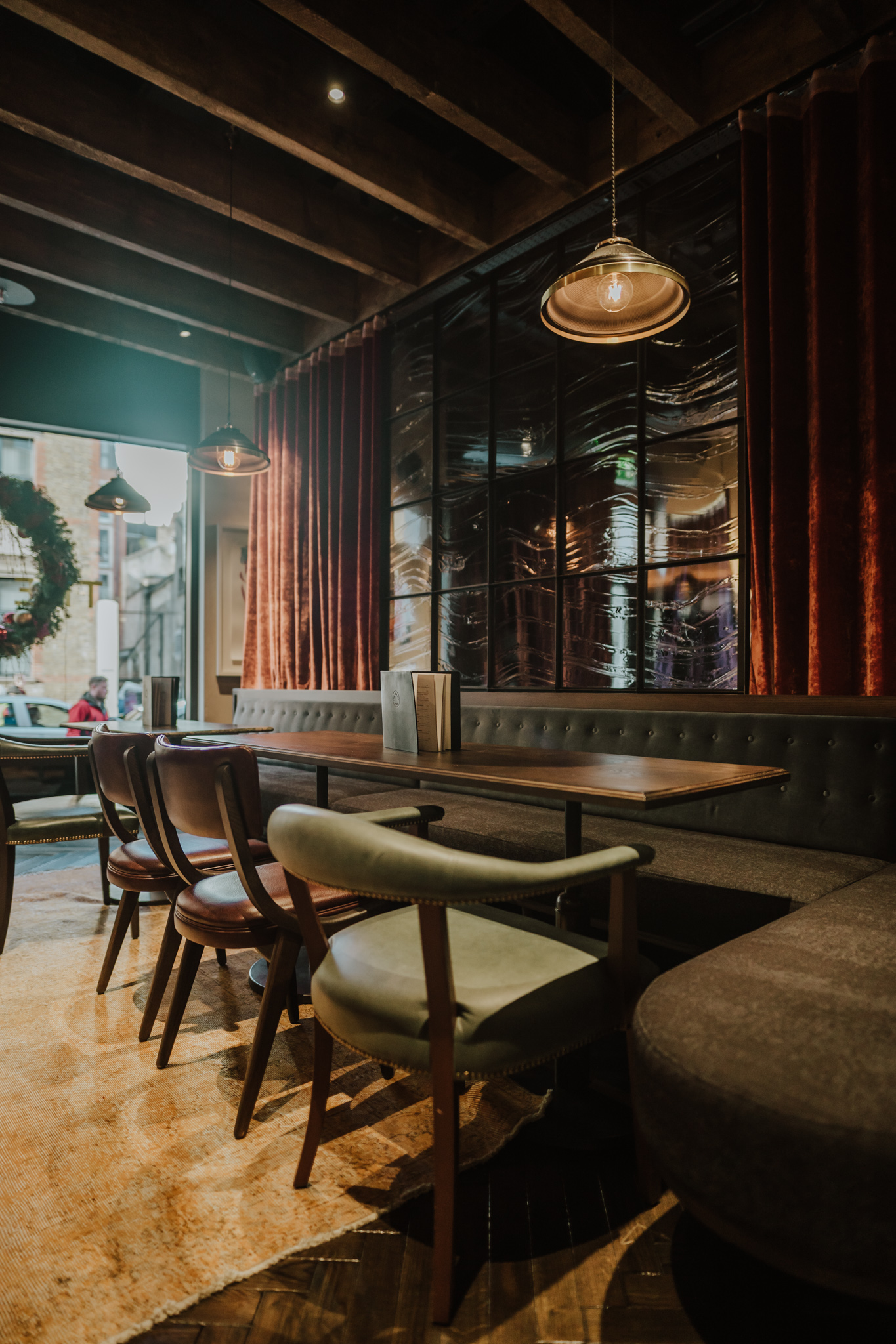 Stylish dining space in The Gun London, ideal for networking events and meetings.
