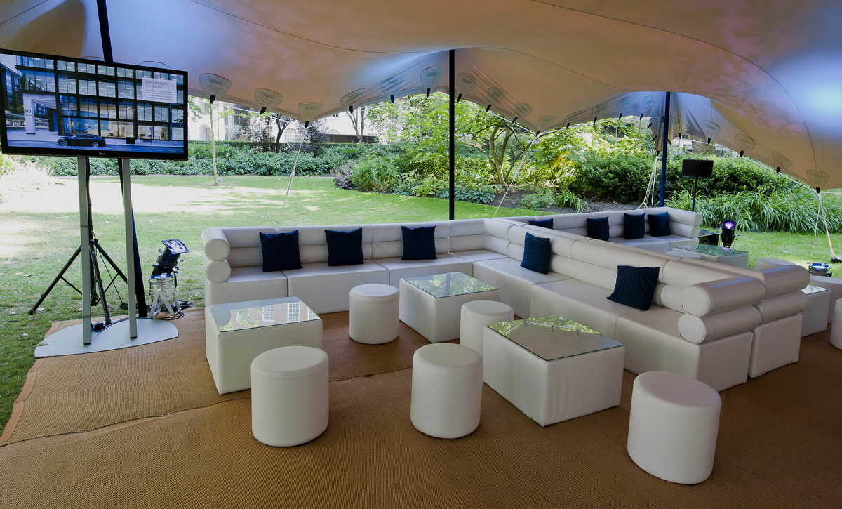 Portman Square Garden lounge with modern seating, perfect for events and networking.
