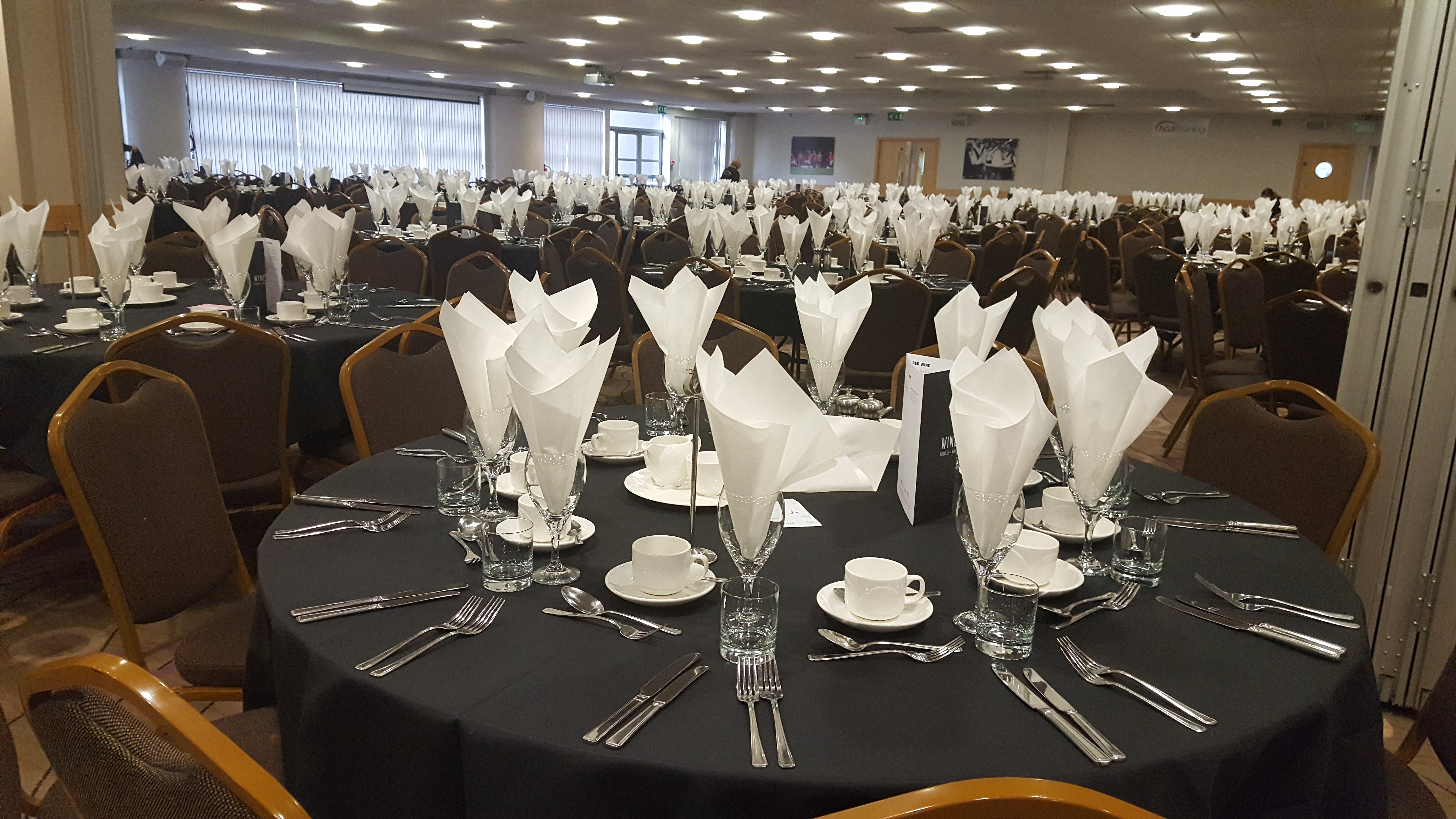 Elegant banquet setup in Kingston Suite, MKM Stadium for formal events.
