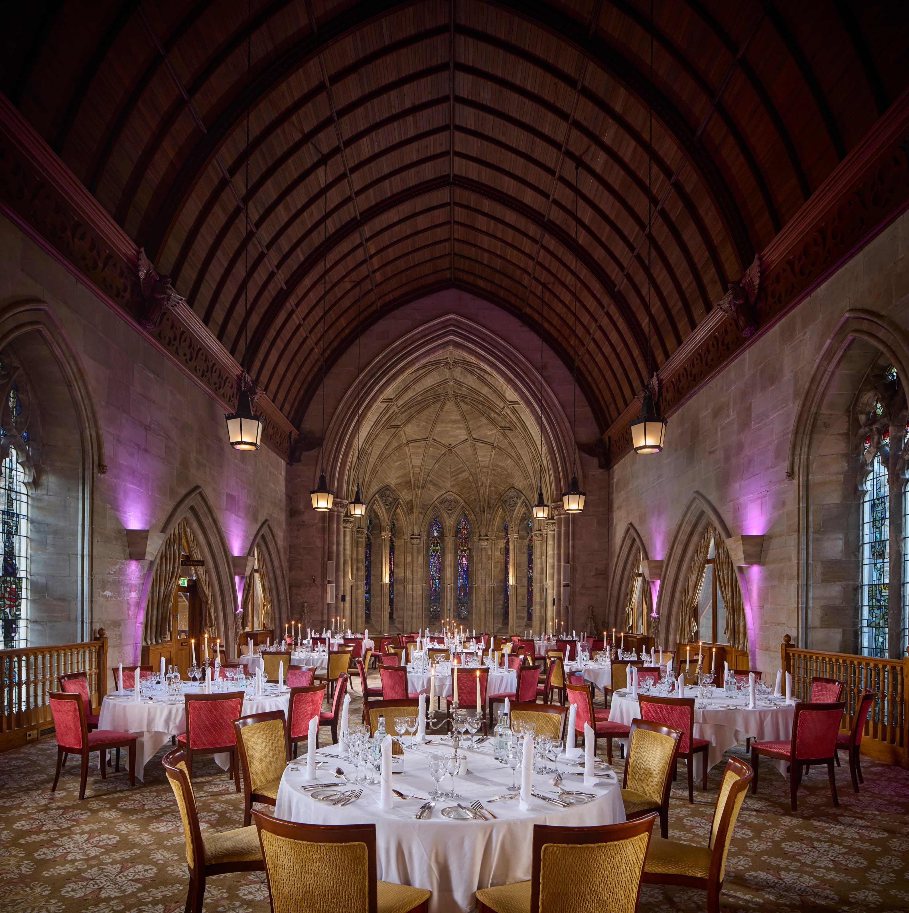 Harry Clarke at Ashdown Park Hotel featuring gothic architecture for corporate gala events.