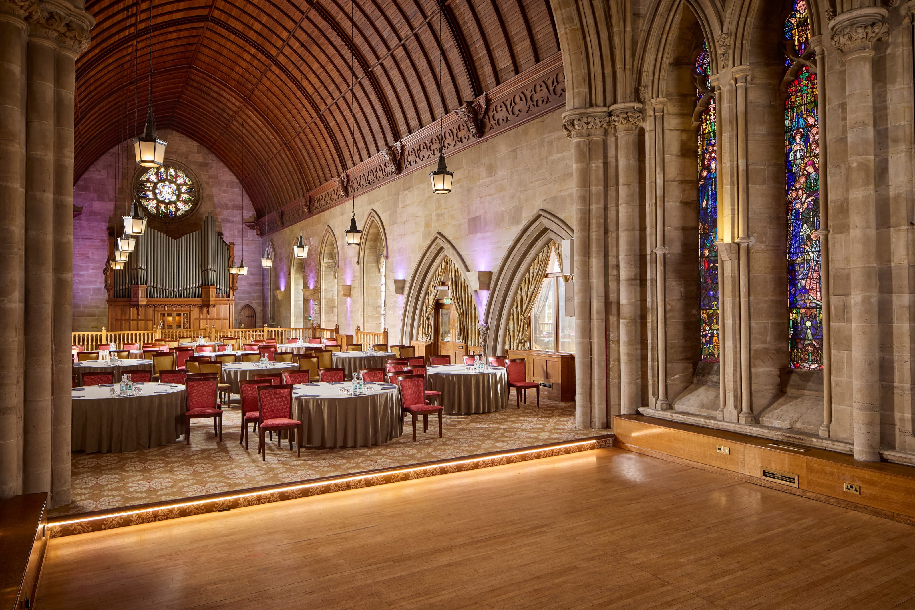 Harry Clarke gothic ballroom with barrel-vaulted ceiling for corporate gala and event venue.