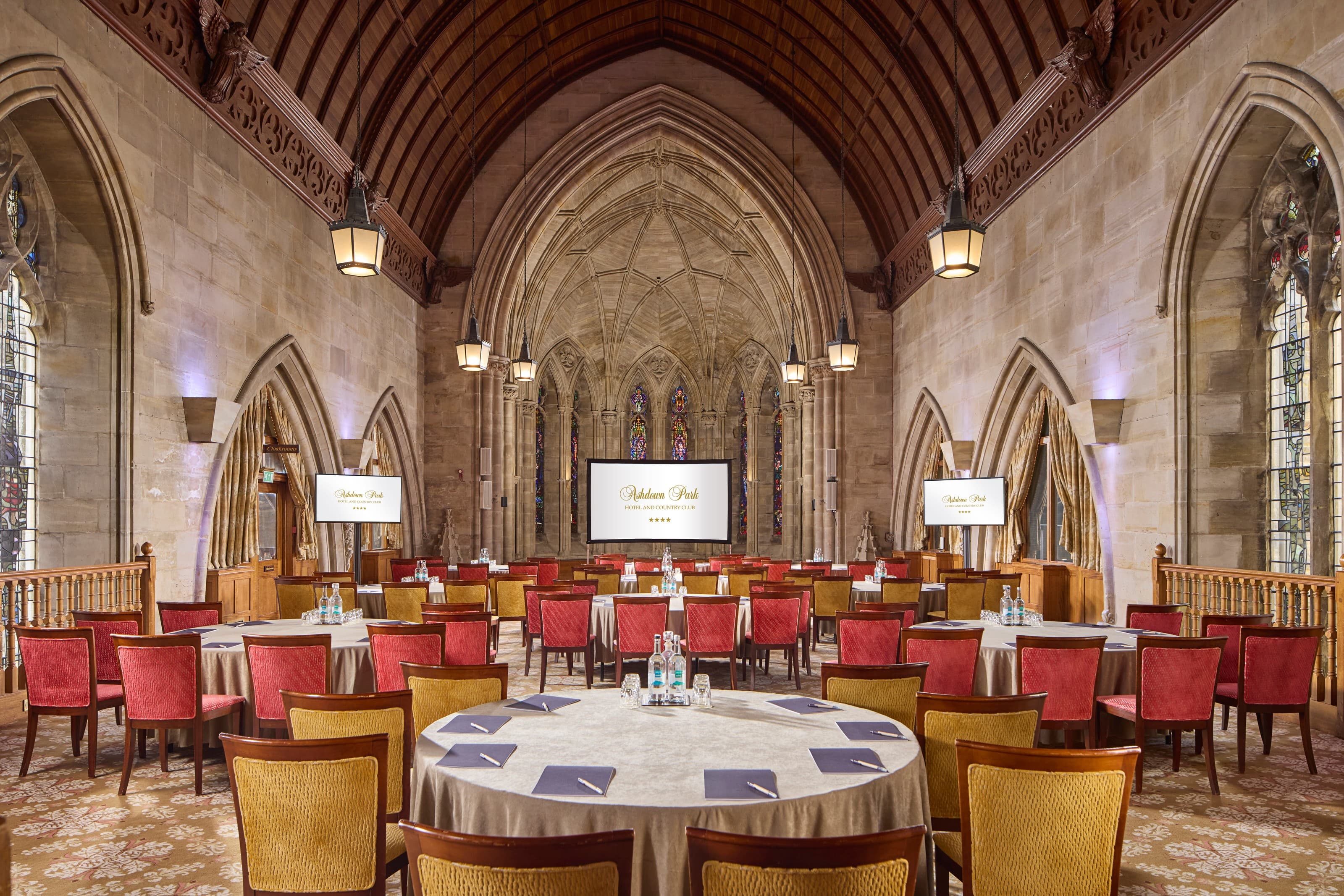 Harry Clarke at Ashdown Park Hotel, Gothic architecture for gala or corporate retreat venues.