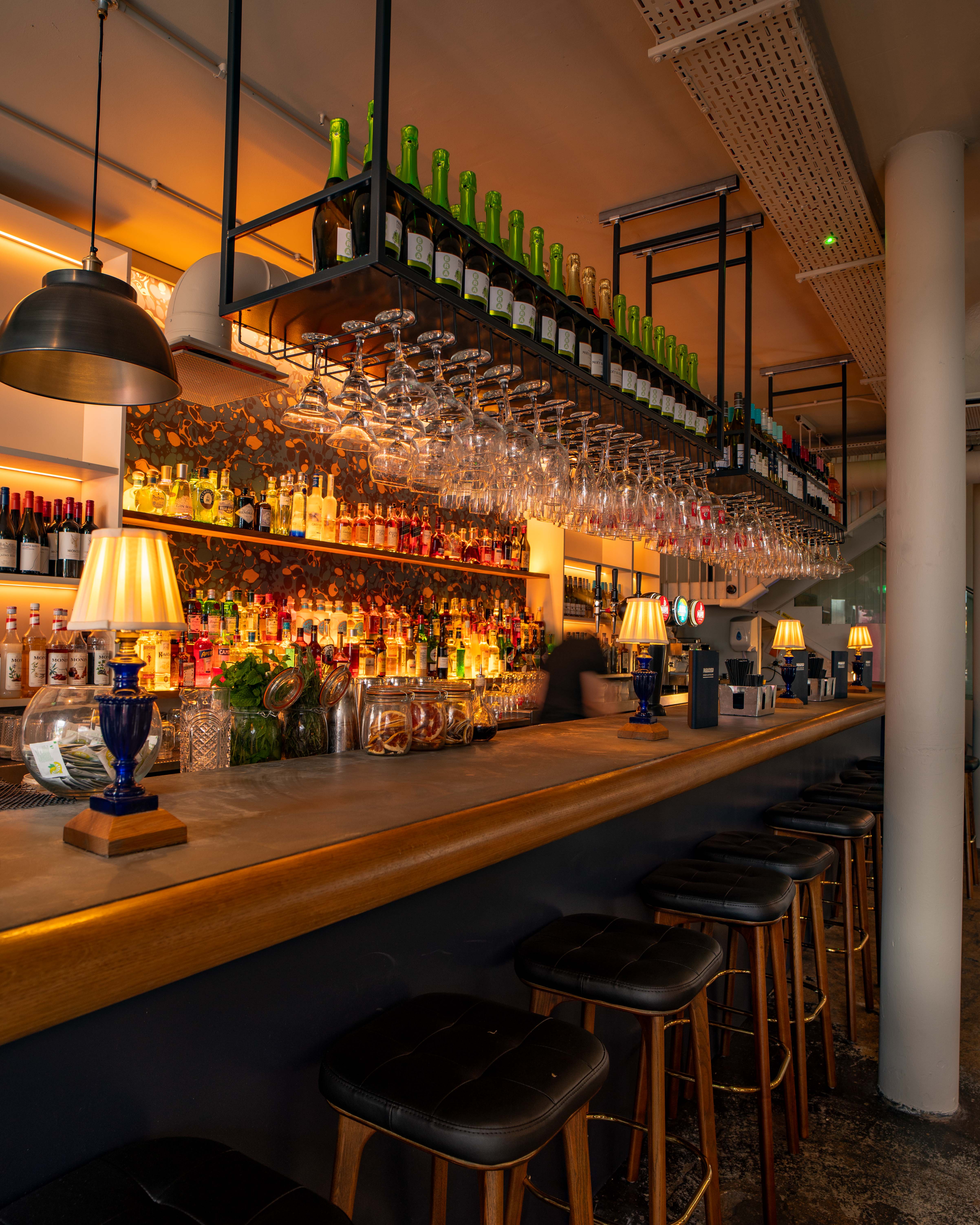 Stylish bar at Paradiso Soho, ideal for networking events and cocktail receptions.