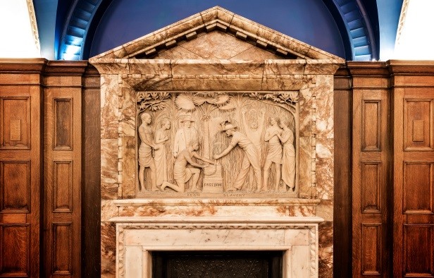 Elegant marble relief in L'oscar London’s Committee room for formal events and networking.
