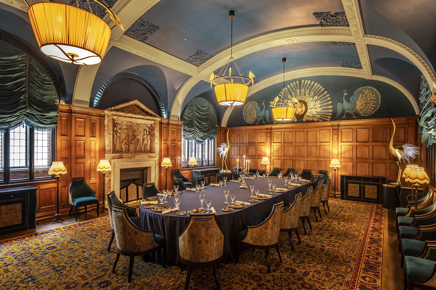 Elegant meeting room at L'oscar London with rich wood paneling for exclusive events.
