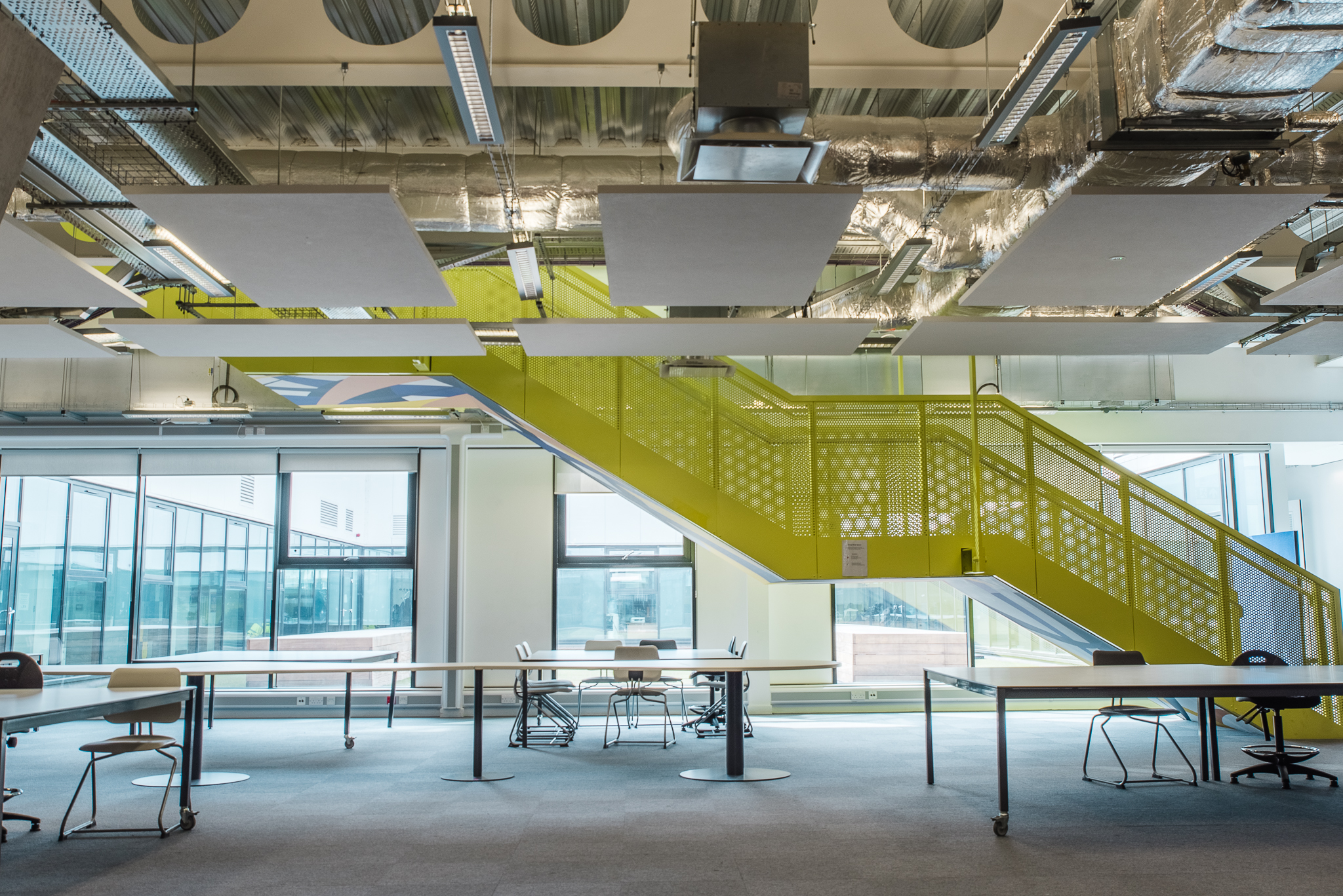 Modern roof terrace at London Academy of Excellence, ideal for workshops and collaboration.
