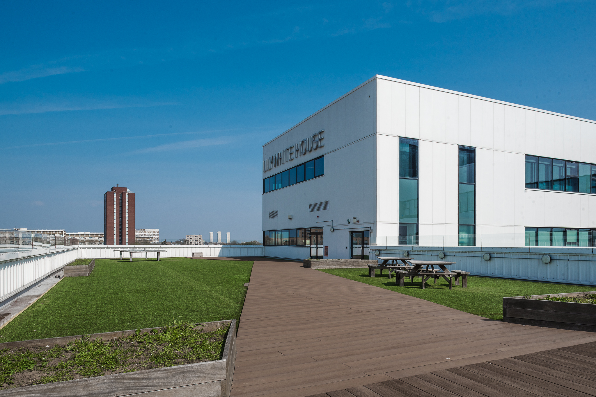 Roof terrace at London Academy of Excellence Tottenham, ideal for events and gatherings.