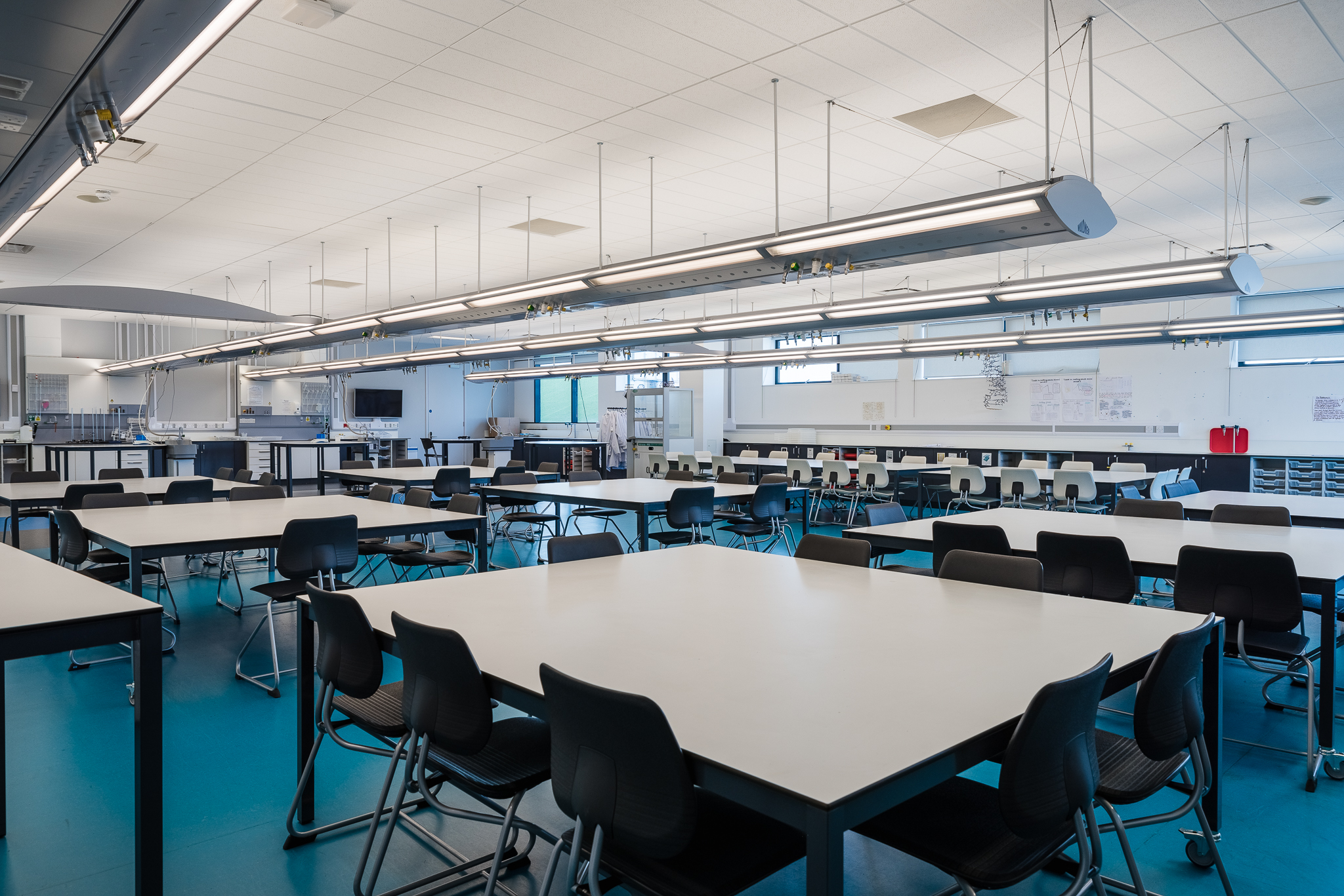 Modern science classroom in London Academy, ideal for workshops and training events.