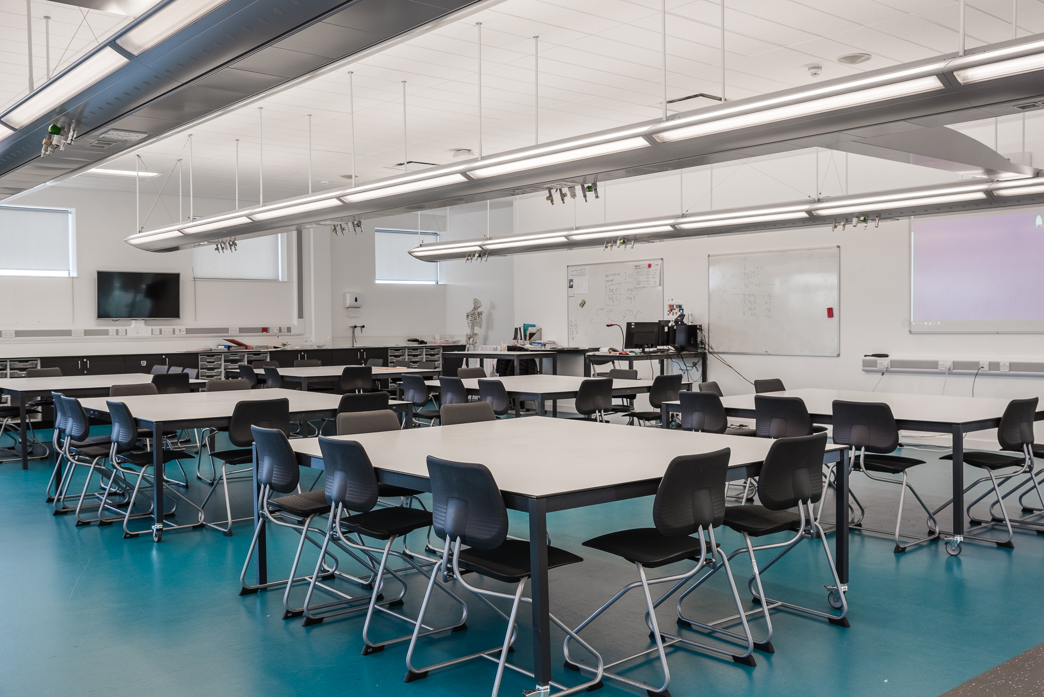 Modern science classroom in London Academy, ideal for workshops and training events.
