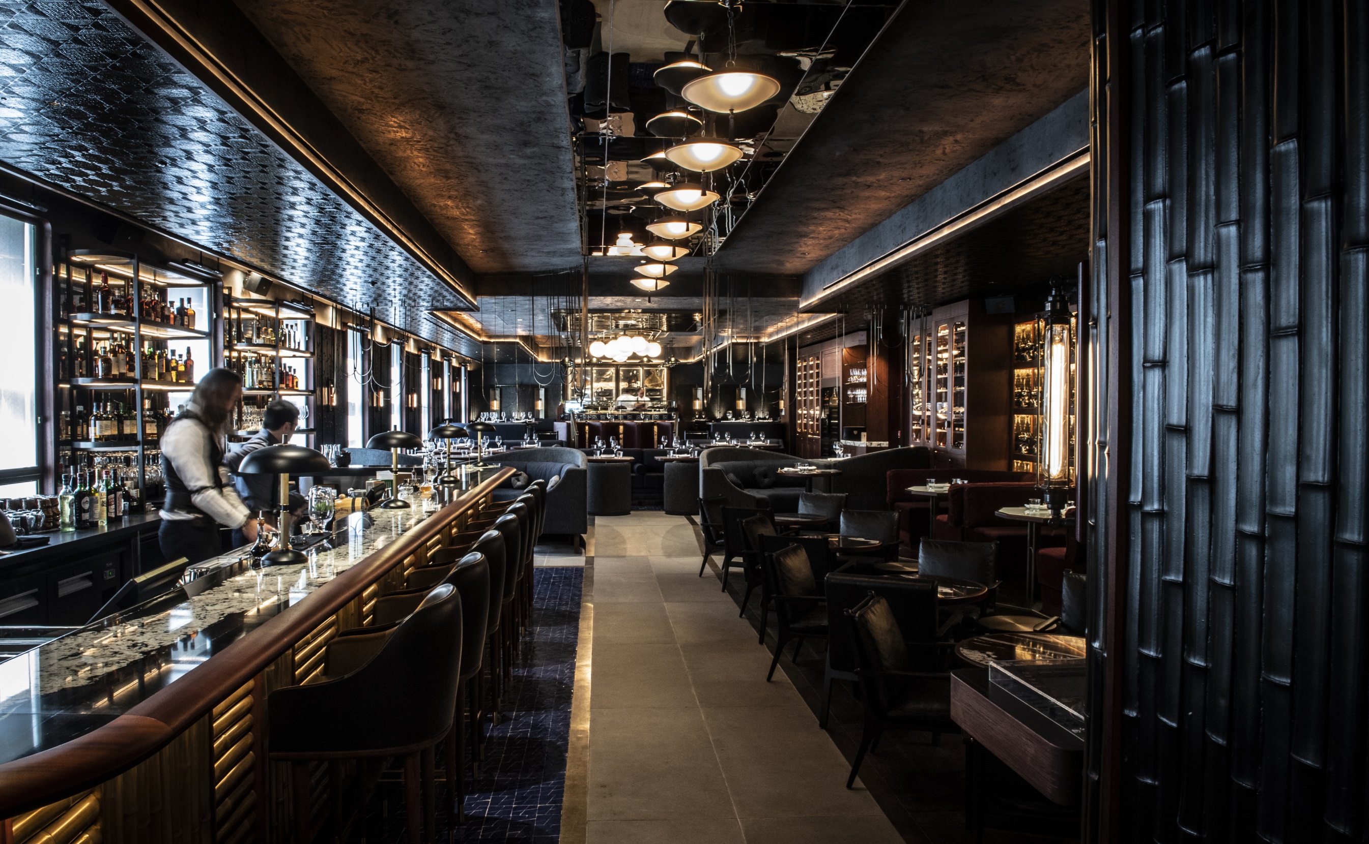 Exclusive Hire at Lucky Cat by Gordon Ramsay, featuring a sleek bar for upscale events.