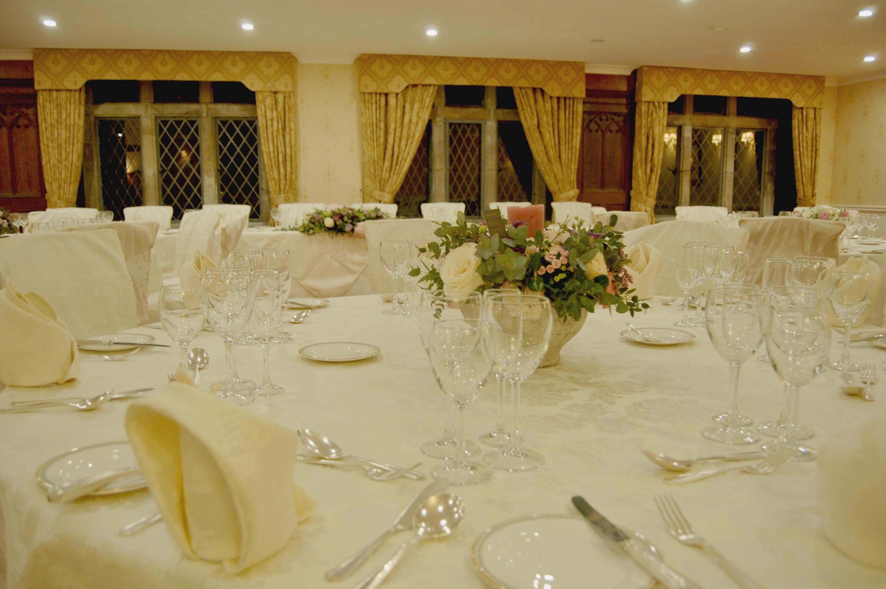Elegant banquet room at Ashdown Park Hotel, perfect for weddings and corporate events.