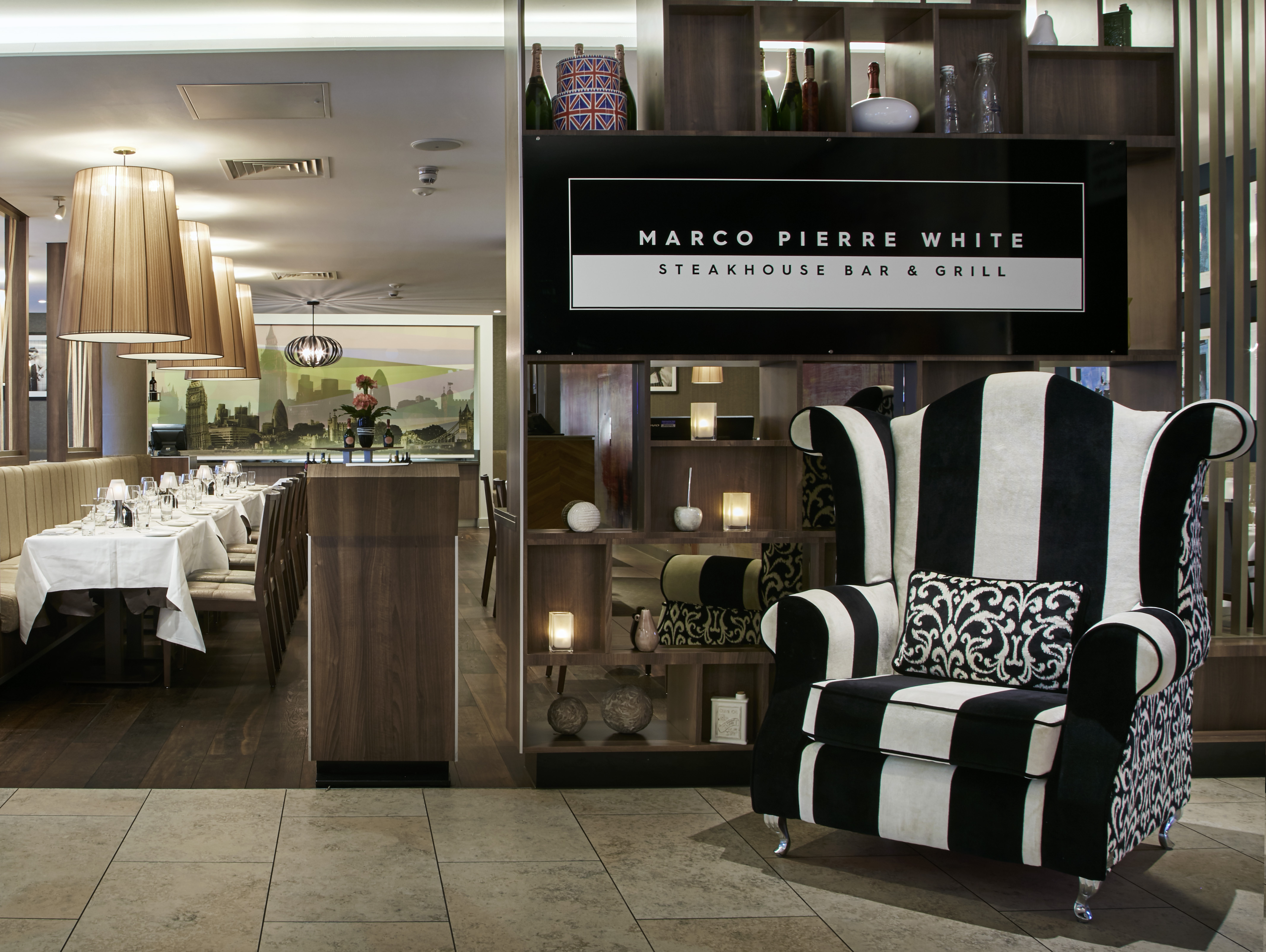 Marco Pierre White Steakhouse with elegant decor, ideal for corporate dinners and events.