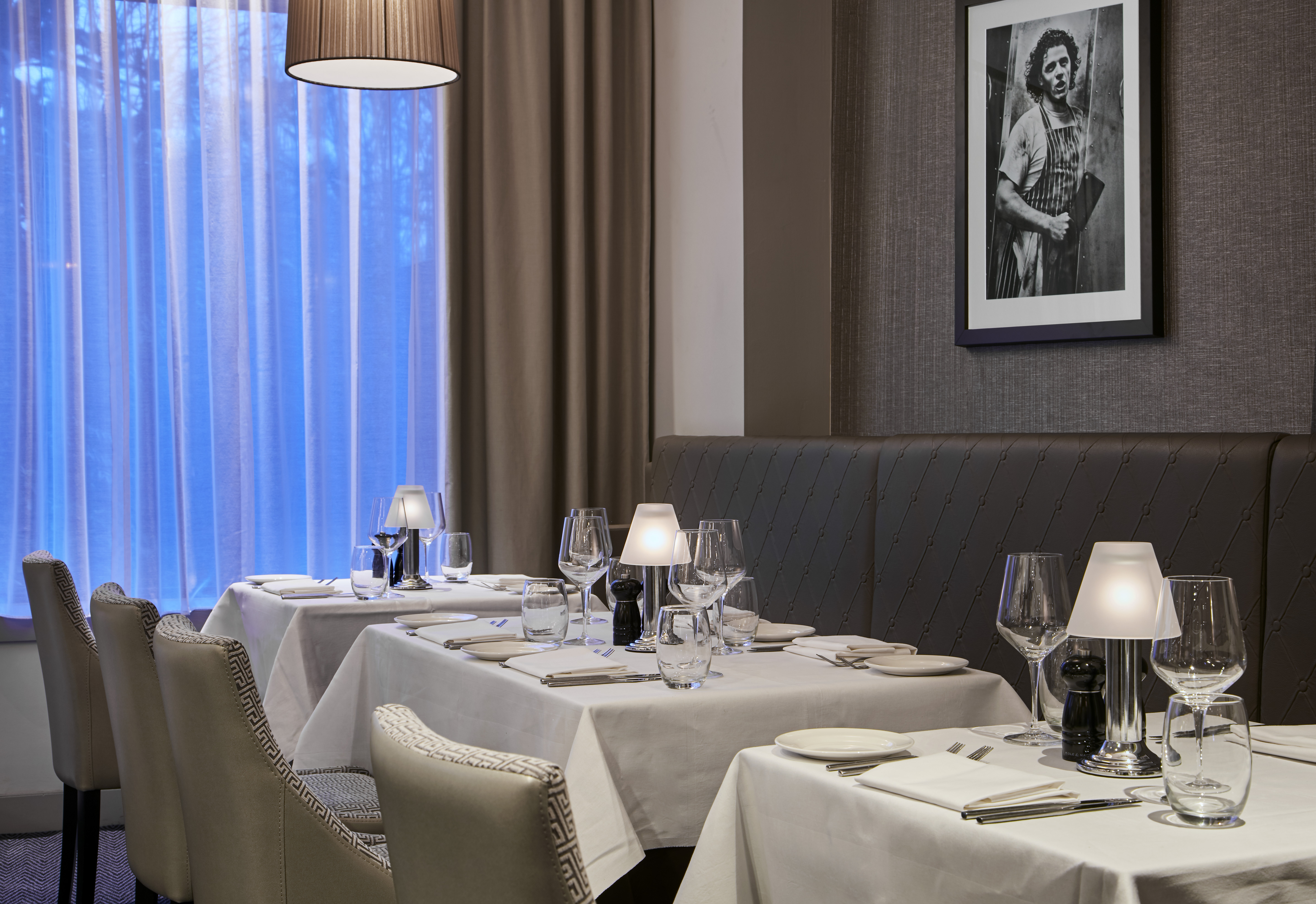 Elegant dining setup at Marco Pierre White Steakhouse for upscale events and private dinners.