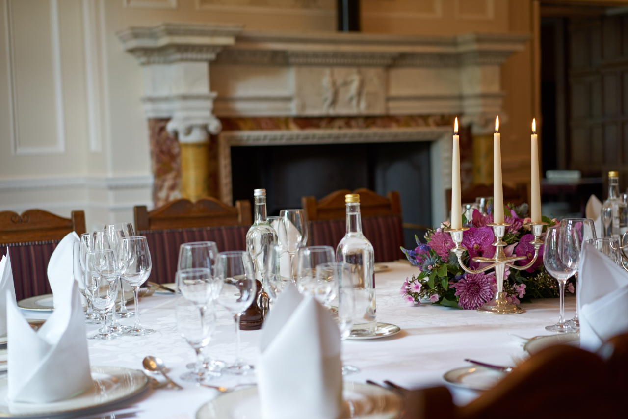 Elegant dining table at Tylney Hall, perfect for formal events and galas.