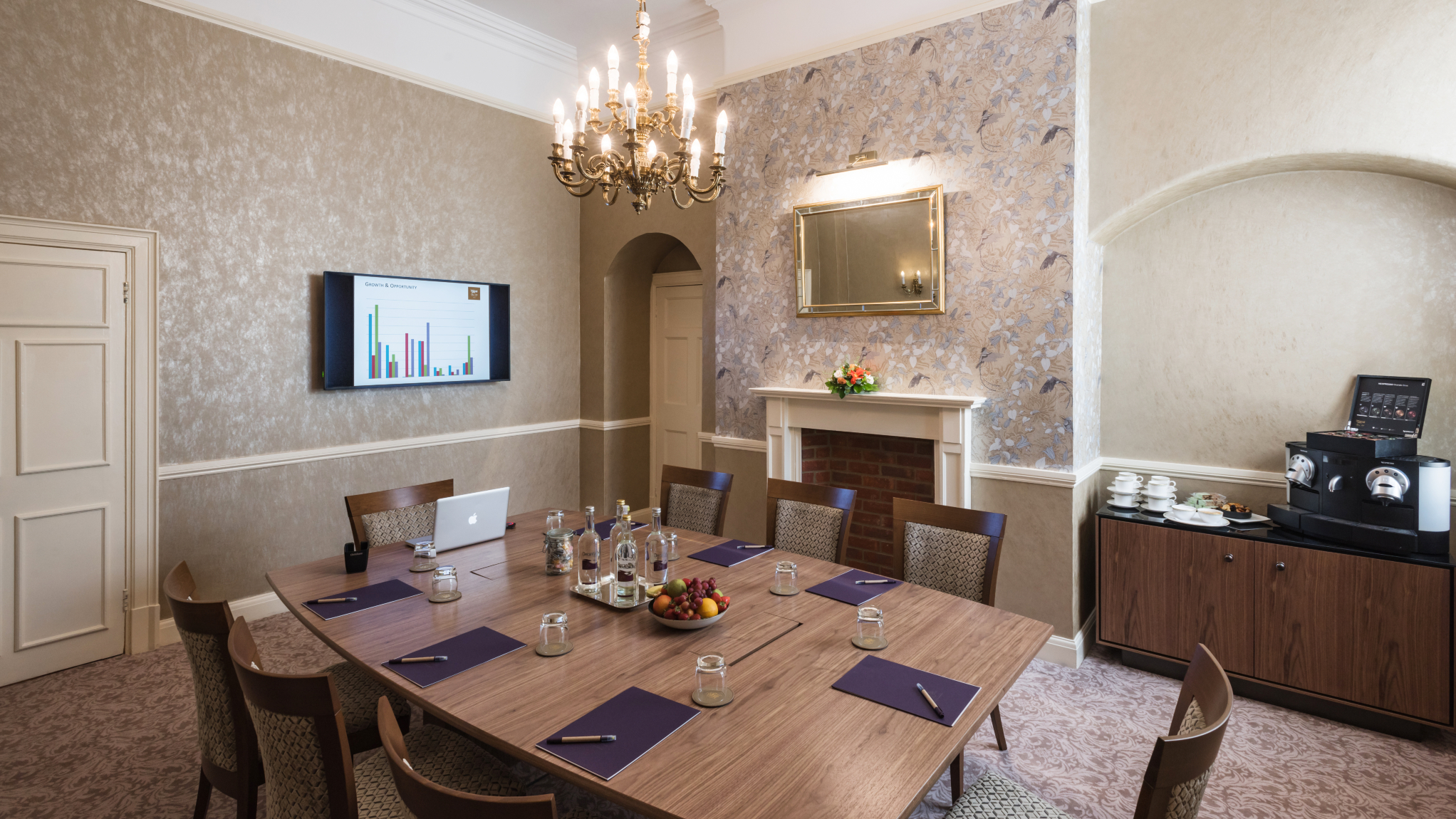 Elegant meeting room at Tylney Hall Hotel, perfect for conferences and professional gatherings.