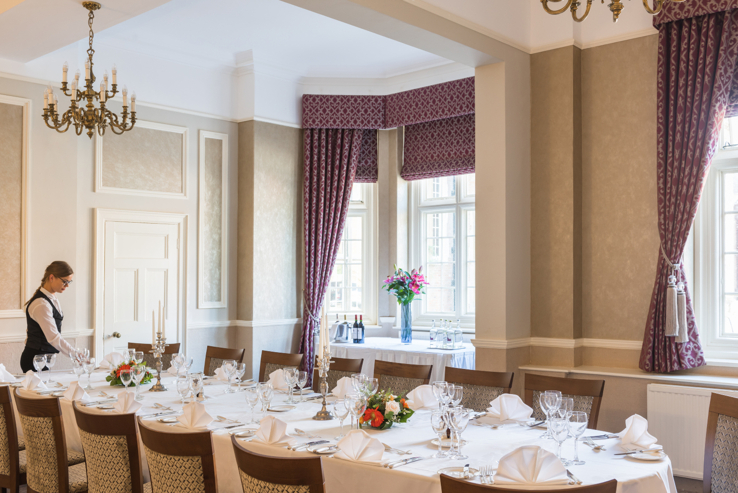 Elegant dining room at Tylney Hall, perfect for corporate dinners and events.
