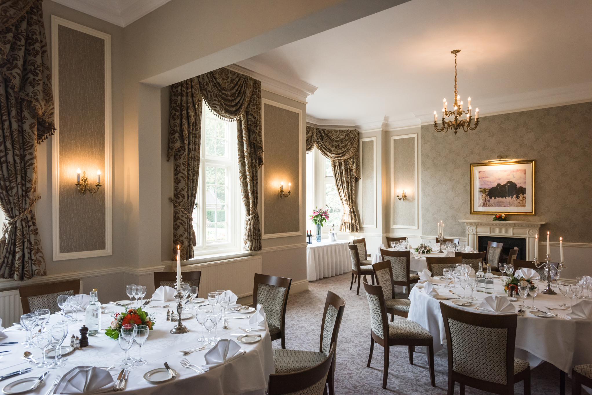 Elegant banquet room at Heckfield, Tylney Hall for weddings and corporate events.